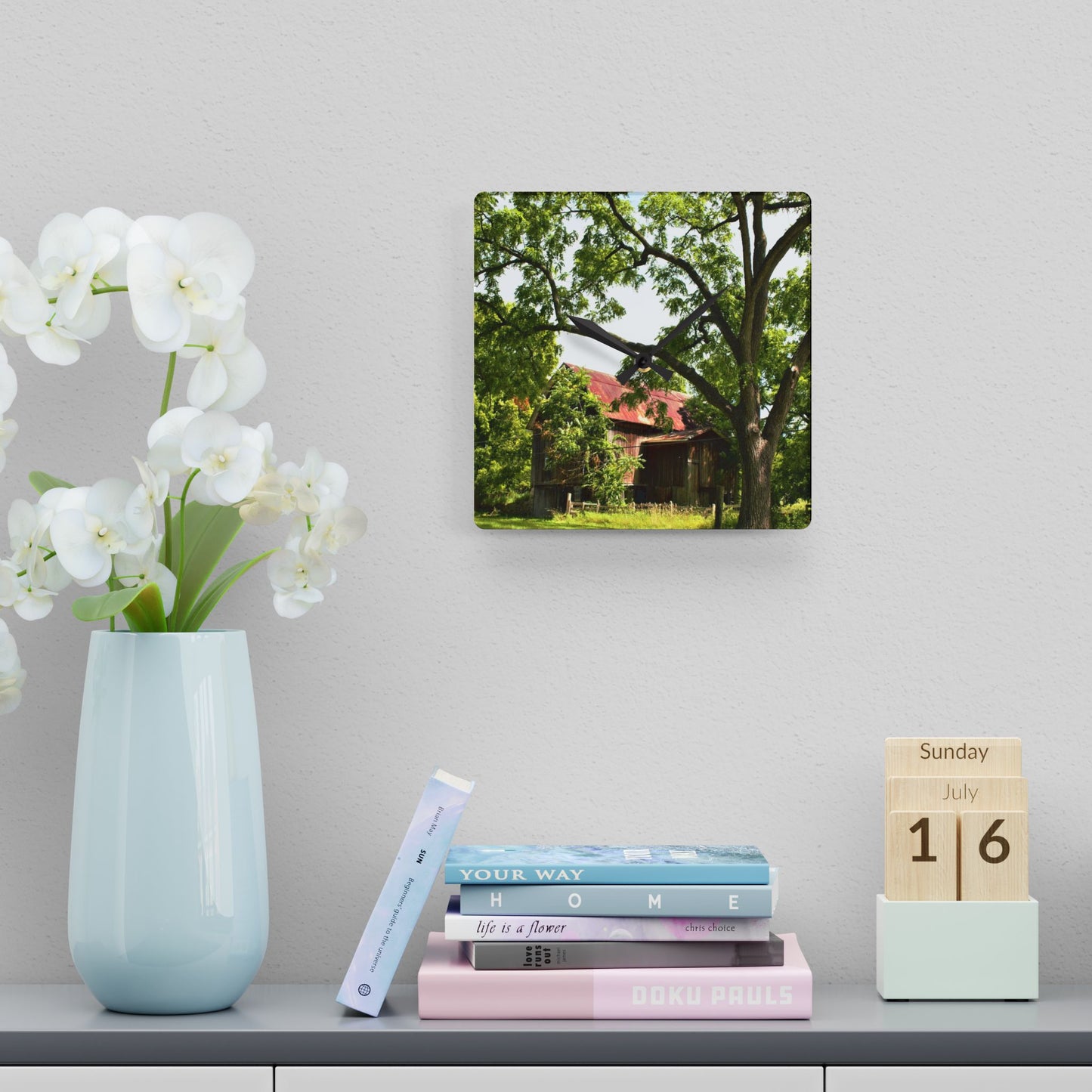 U R There Photography Oxford Rusted Red II Rustic Farmhouse Acrylic Analog Wall Clock