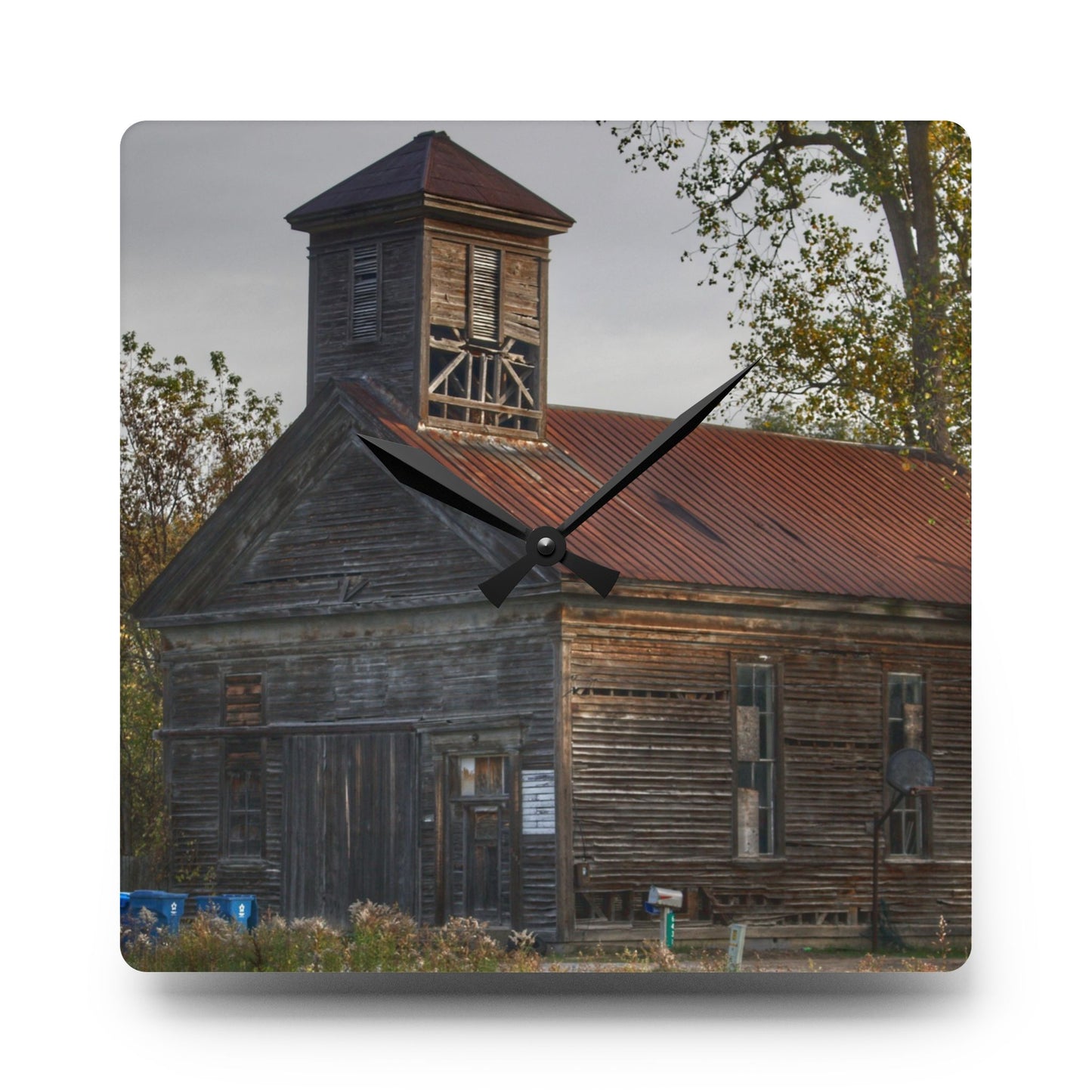 U R There Photography Taylor Road Church of Old Rustic Farmhouse Acrylic Analog Wall Clock