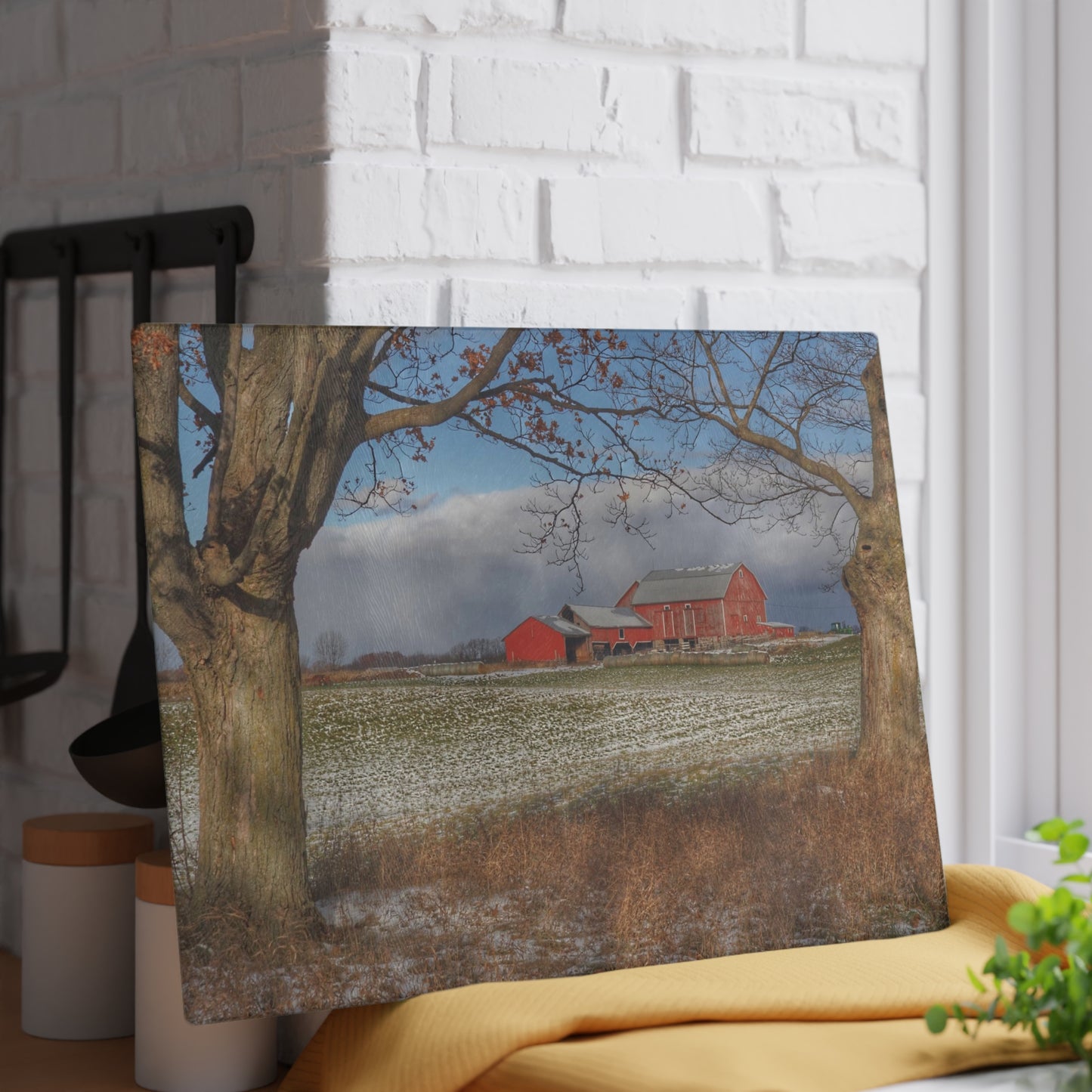 U R There Photography Approaching Storm on Edward Road Rustic Farmhouse Tempered-Glass Cutting Board