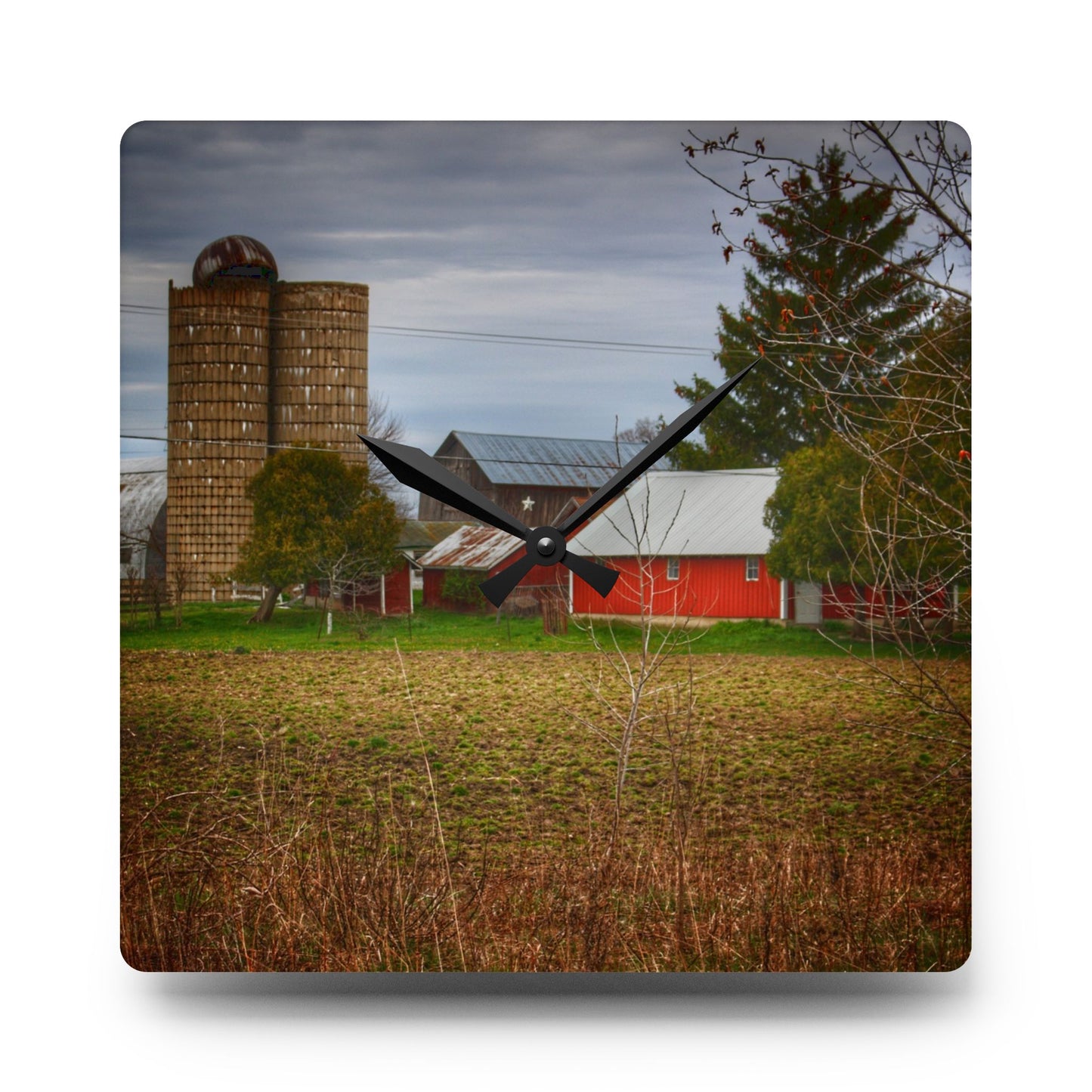 U R There Photography Fostoria Road Greys Rustic Farmhouse Acrylic Analog Wall Clock