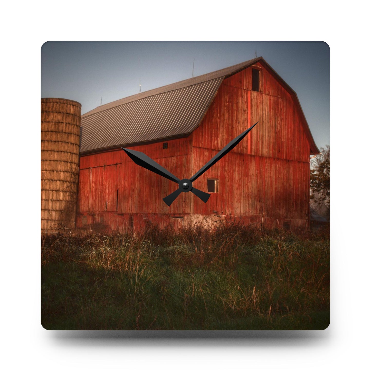U R There Photography Columbiaville Red II Rustic Farmhouse Acrylic Analog Wall Clock