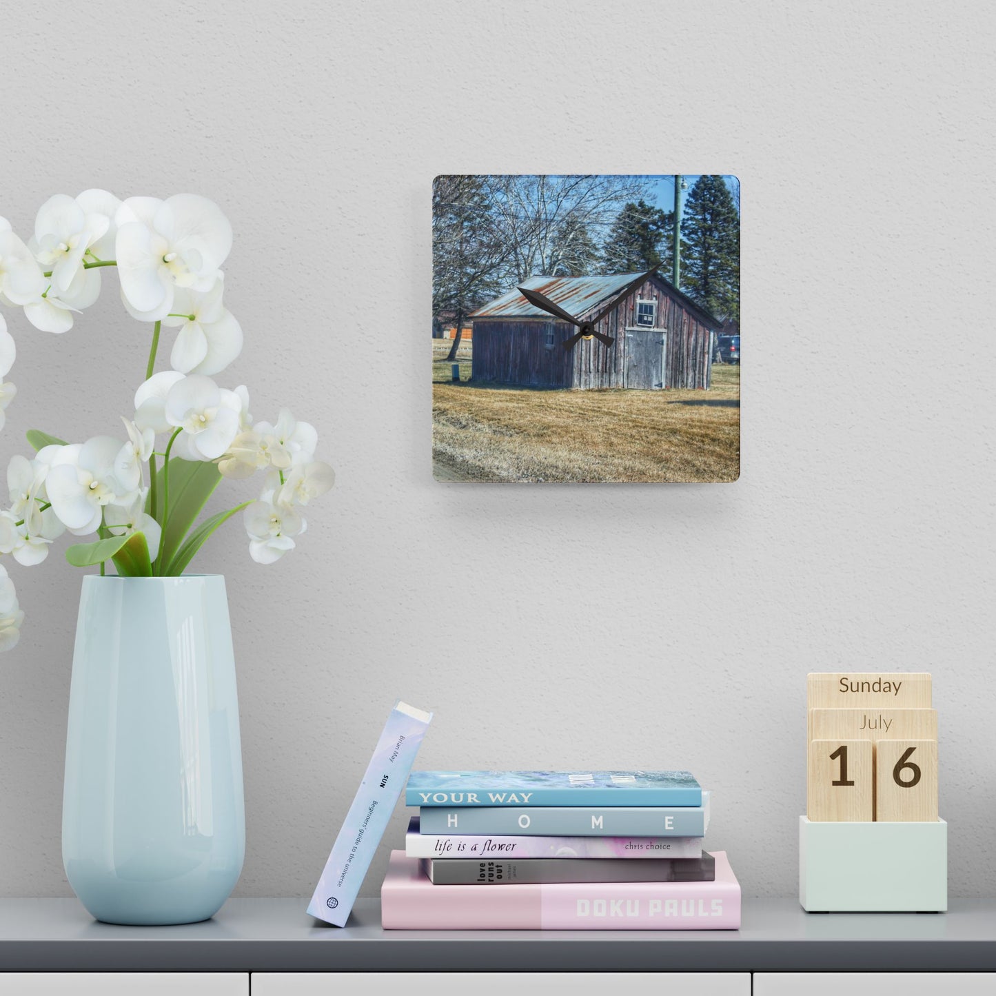 U R There Photography Ray Center Roadside Shack Rustic Farmhouse Acrylic Analog Wall Clock