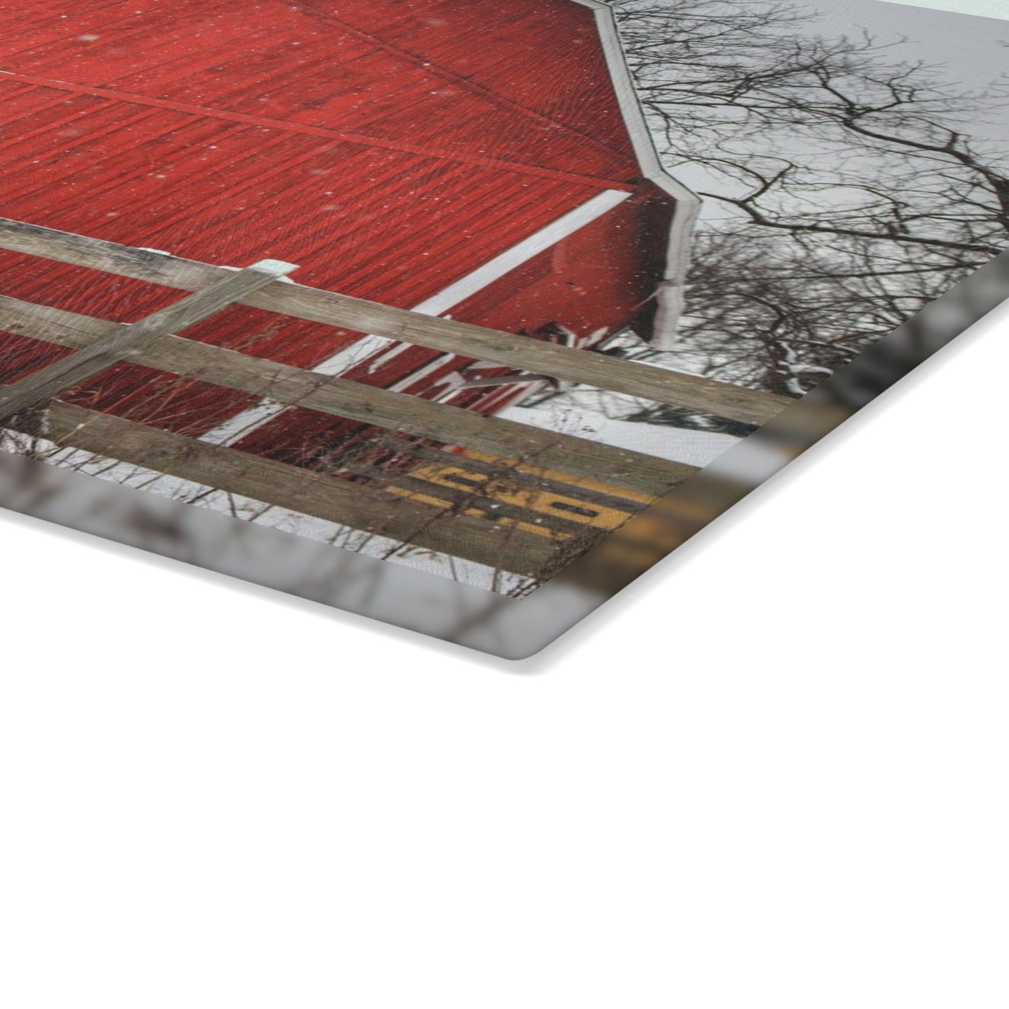 U R There Photography Big Red Beyond the Fence Rustic Farmhouse Tempered-Glass Cutting Board