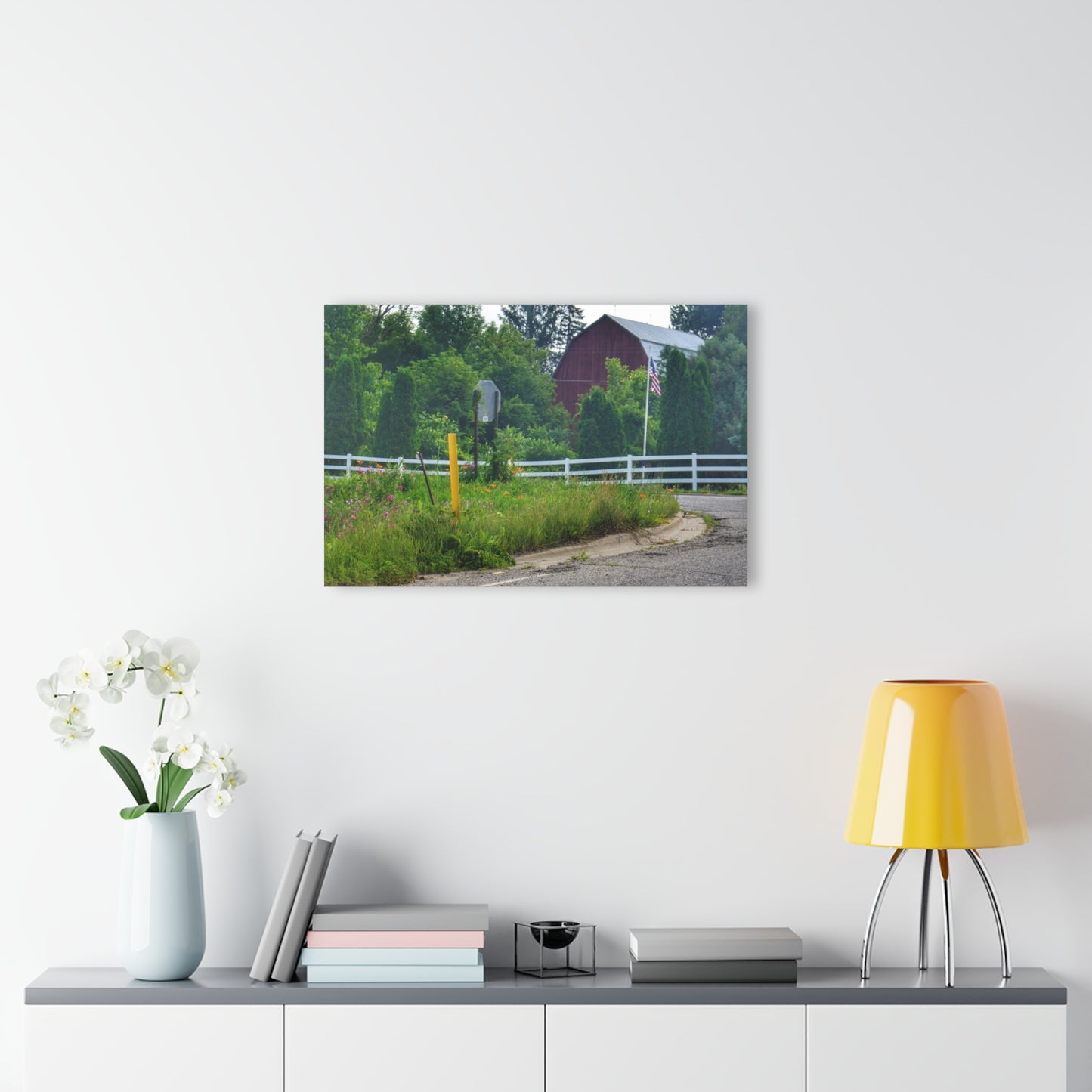 U R There Photography Sutton Road Red and Old Glory Rustic Farmhouse Acrylic Wall Print