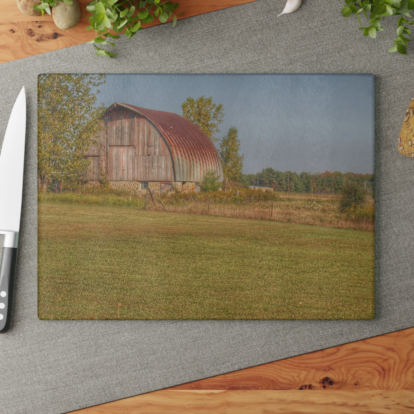U R There Photography Snover Quonset Grey Rustic Farmhouse Tempered-Glass Cutting Board