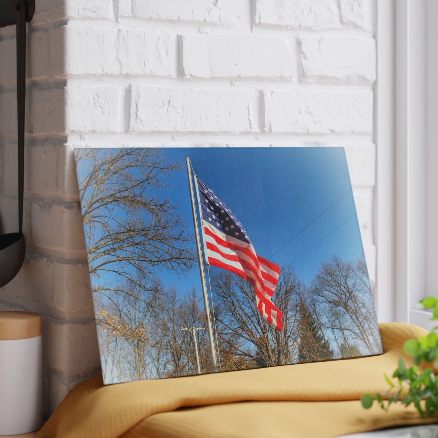 U R There Photography Our Grand Old Flag Rustic Farmhouse Tempered-Glass Cutting Board