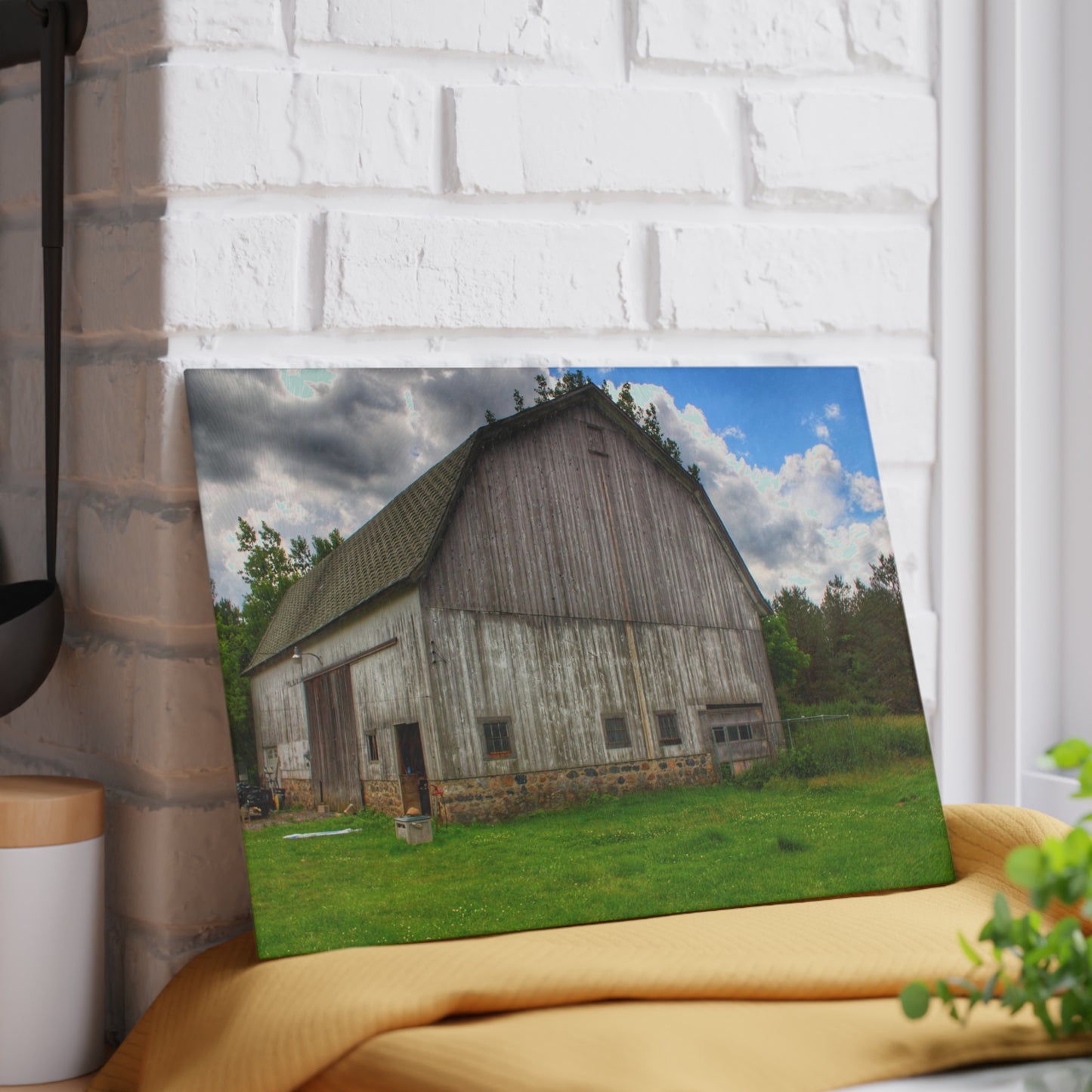 U R There Photography Fieldstone Grey Rustic Farmhouse Tempered-Glass Cutting Board