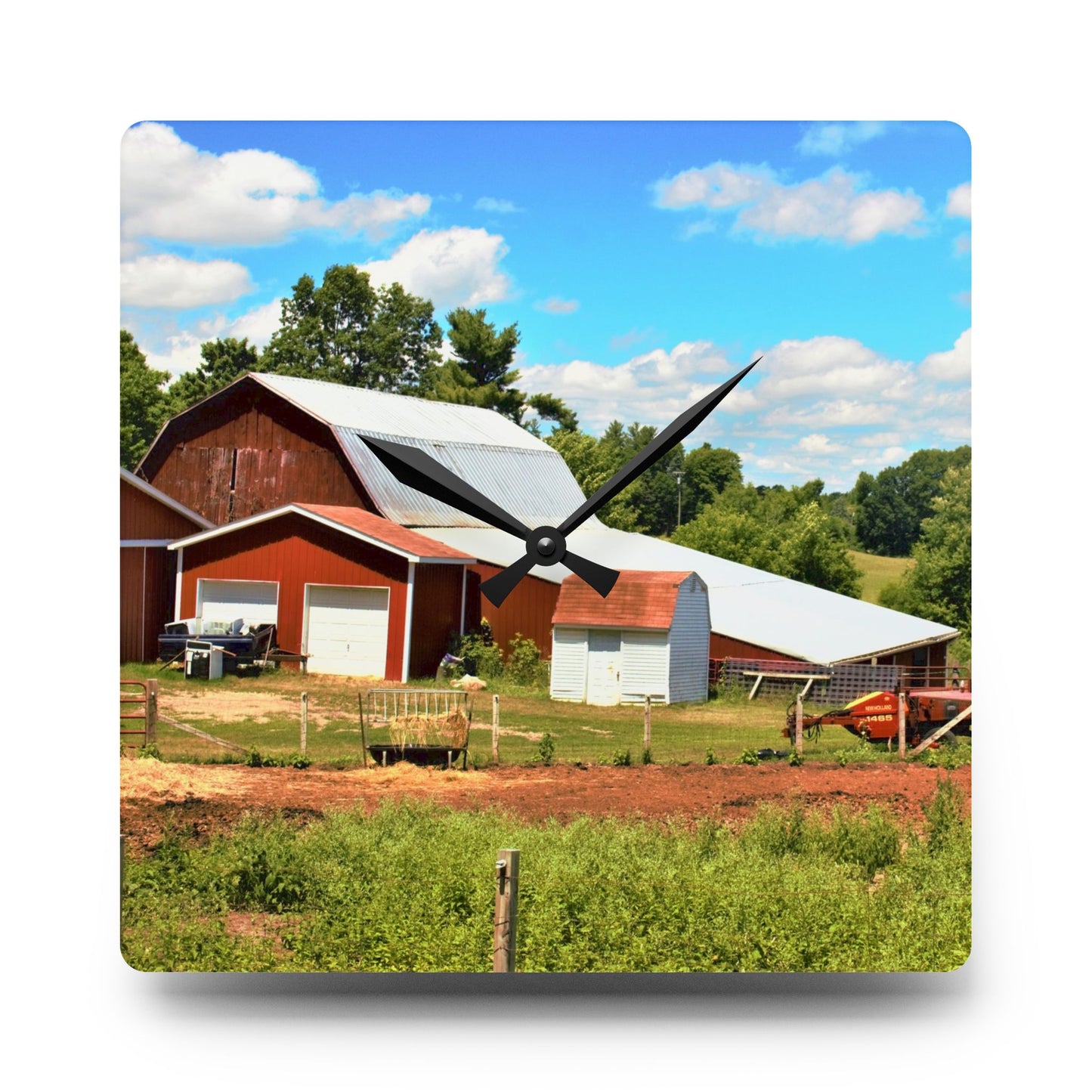 U R There Photography McKeen Lake Road Reds II Rustic Farmhouse Acrylic Analog Wall Clock