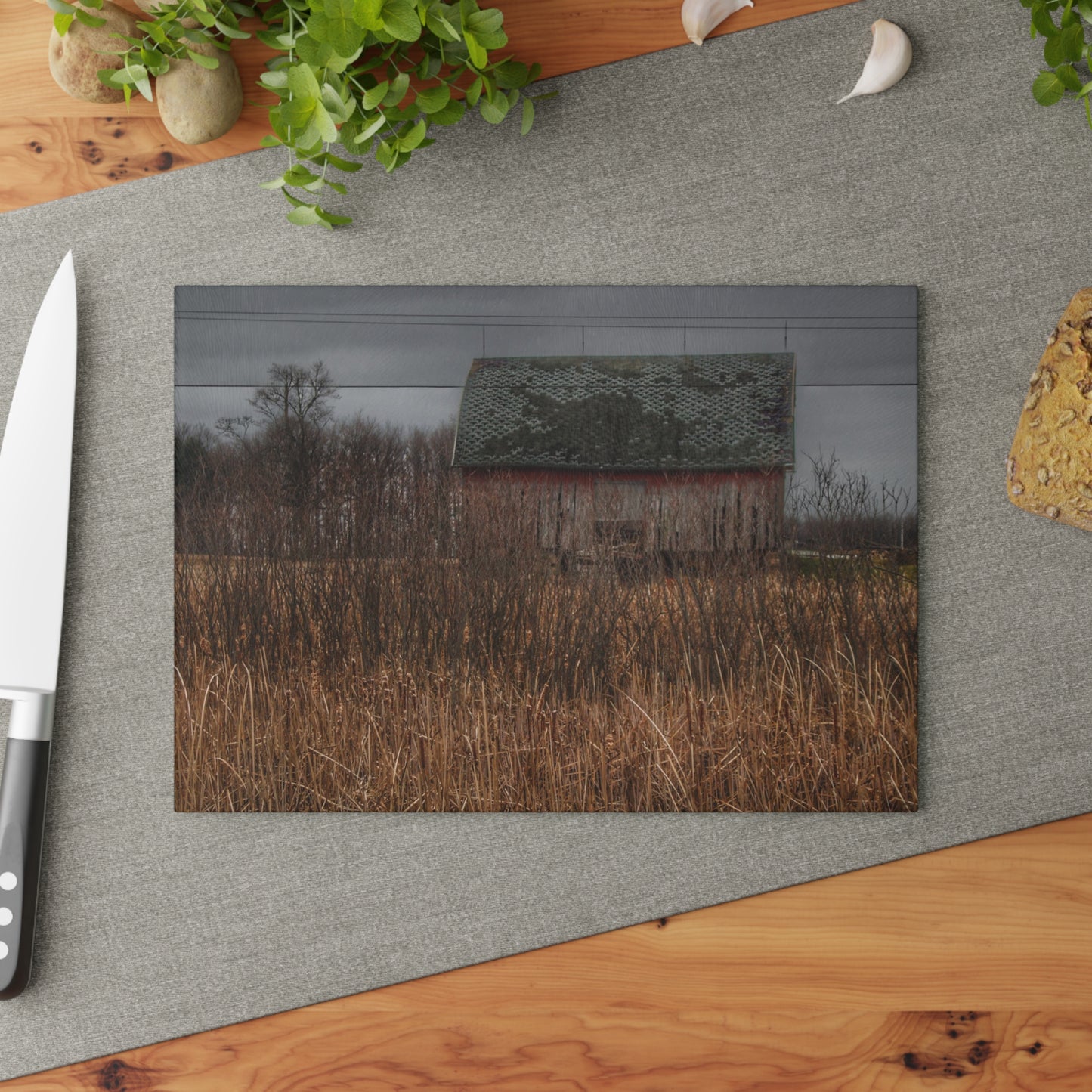 U R There Photography Brown Road Rustic Rustic Farmhouse Tempered-Glass Cutting Board