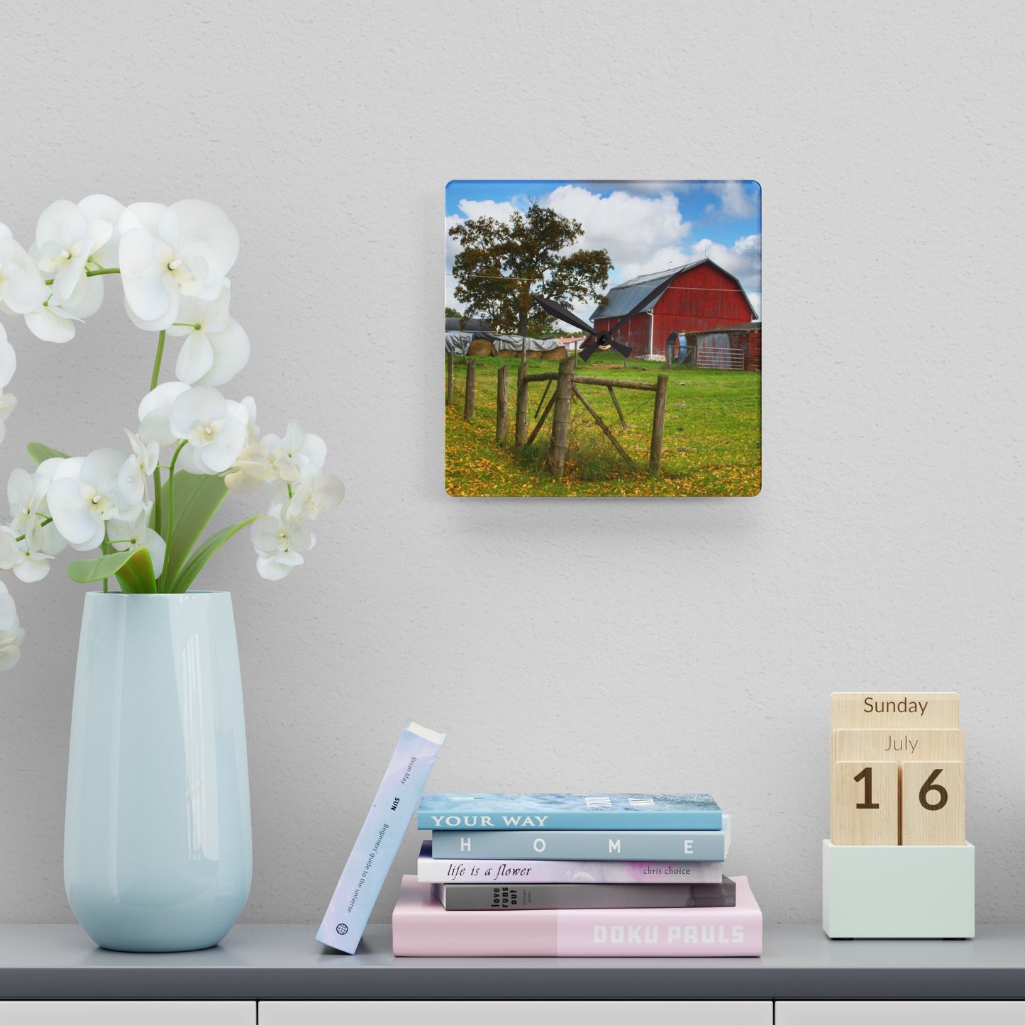 U R There Photography Beyond the Fence on Frances Road Rustic Farmhouse Acrylic Analog Wall Clock