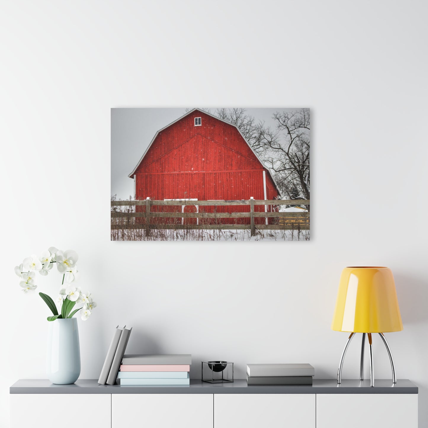 U R There Photography Big Red Beyond the Fence Rustic Farmhouse Acrylic Wall Print