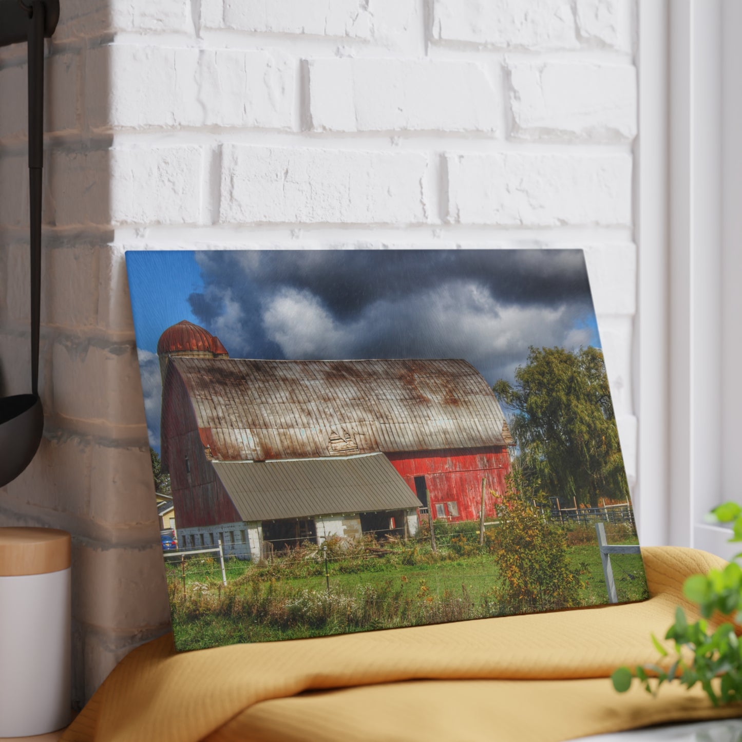 U R There Photography Washburn Rusted Red Rustic Farmhouse Tempered-Glass Cutting Board