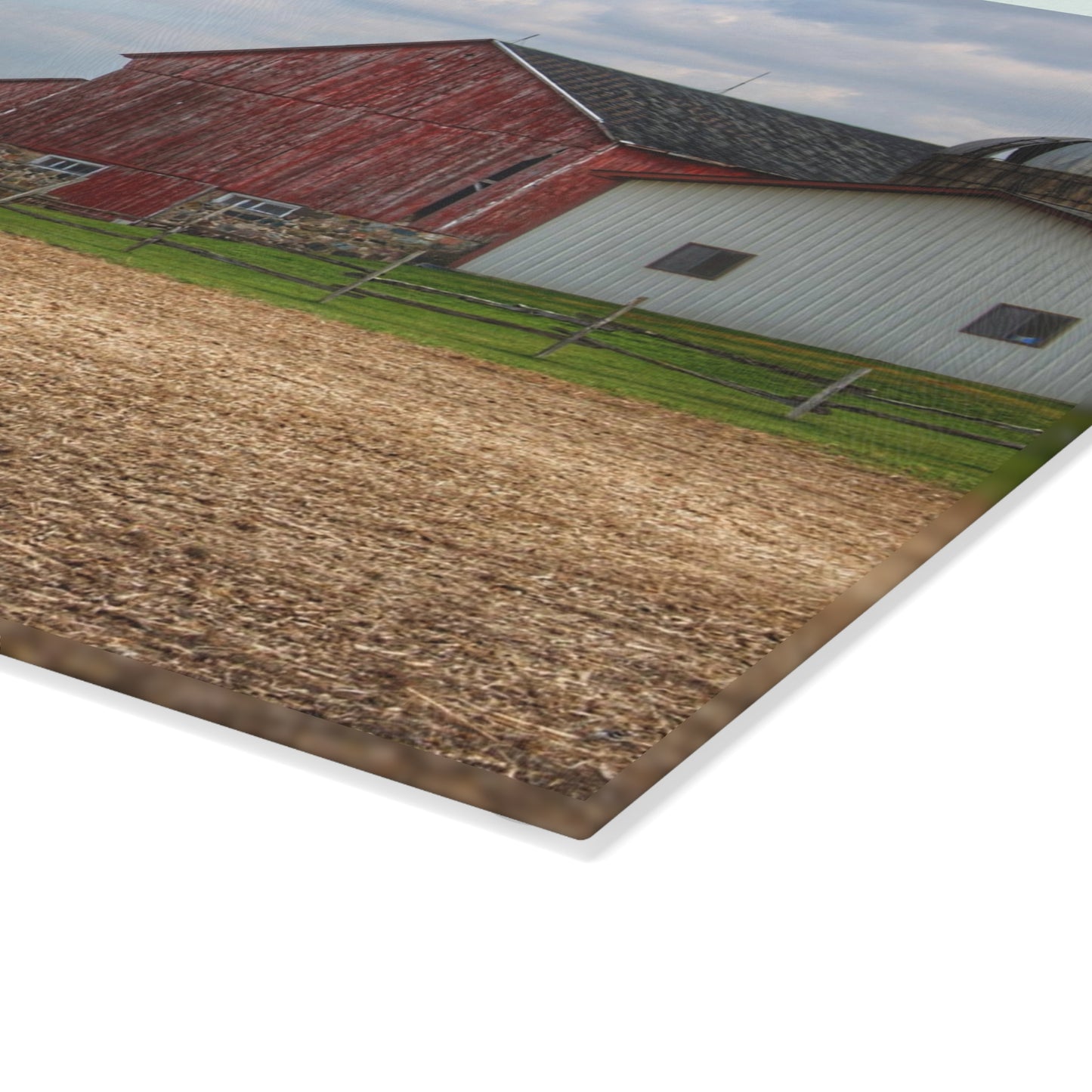 U R There Photography Cedar Creek Road Saltbox Red Rustic Farmhouse Tempered-Glass Cutting Board