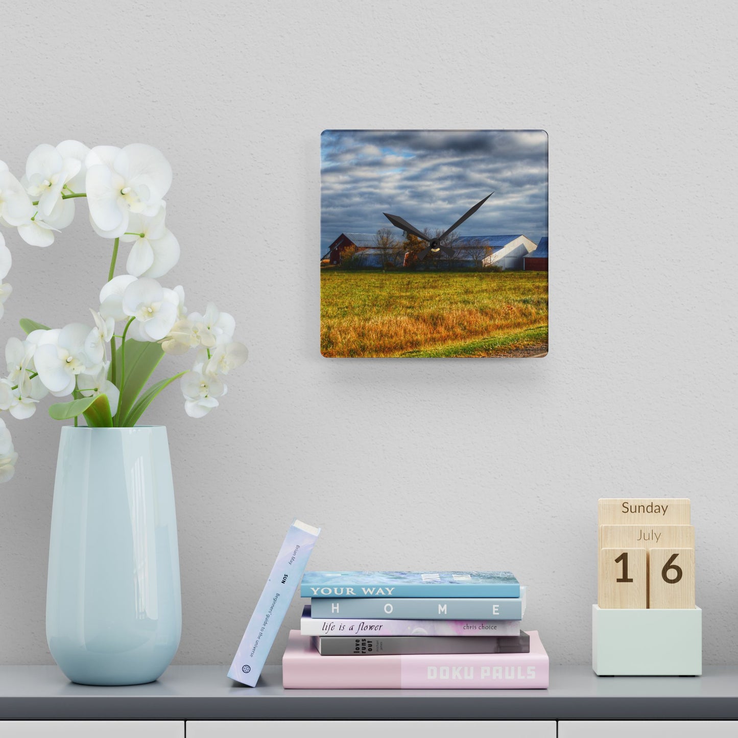 U R There Photography Marlette Road Farm I Rustic Farmhouse Acrylic Analog Wall Clock 10.75'' × 10.75'' (Square)