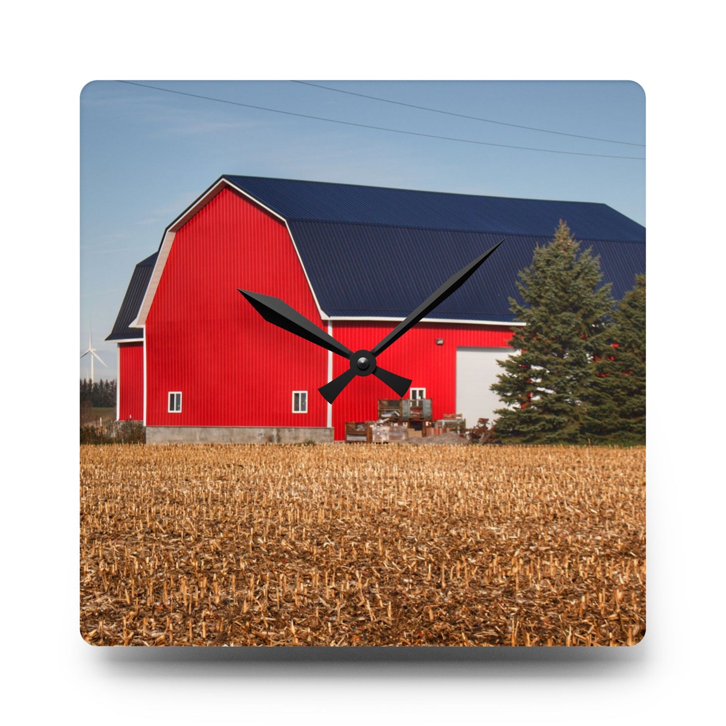 U R There Photography Kirk Road Modern Red Rustic Farmhouse Acrylic Analog Wall Clock