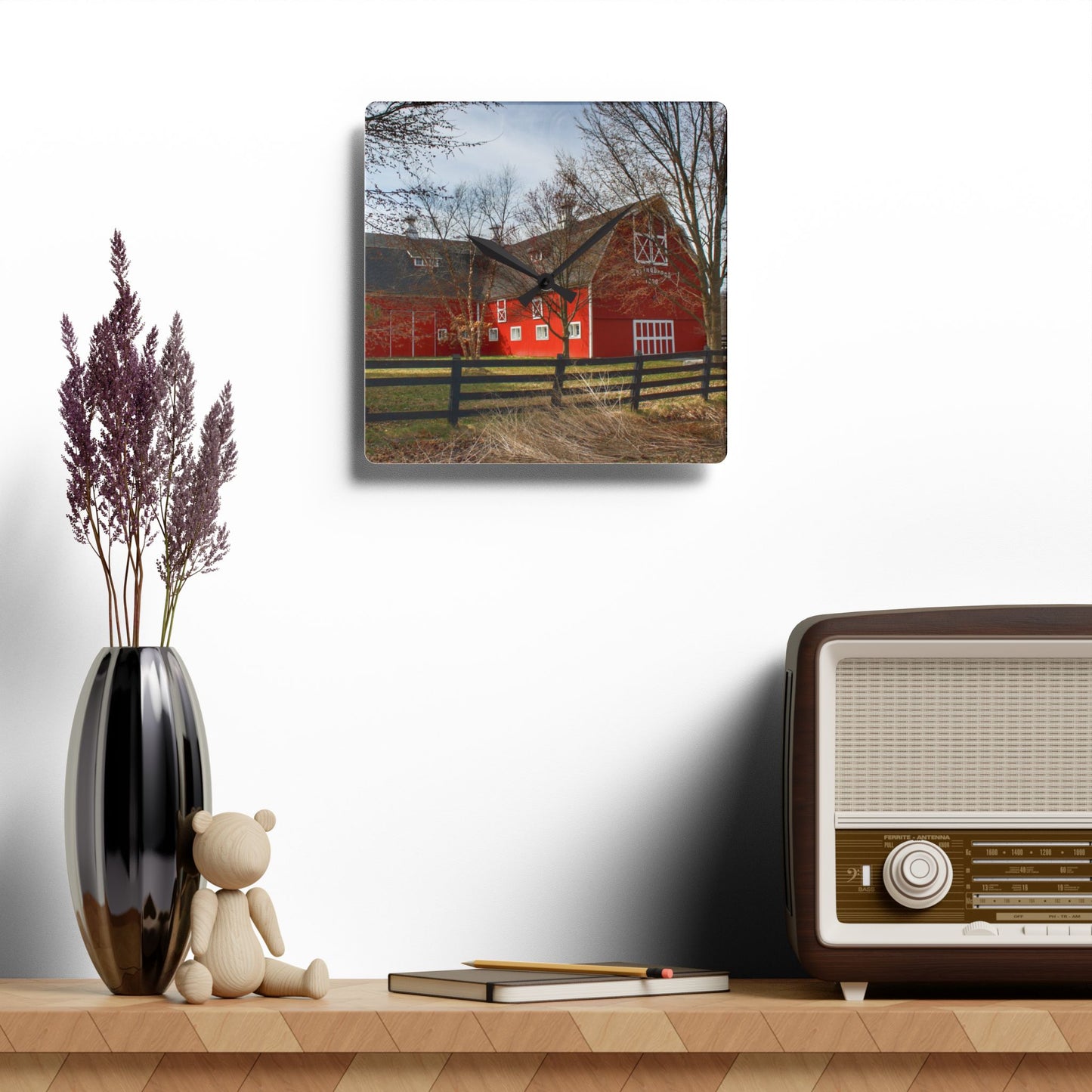 U R There Photography Thornville Road Red Rustic Farmhouse Acrylic Analog Wall Clock
