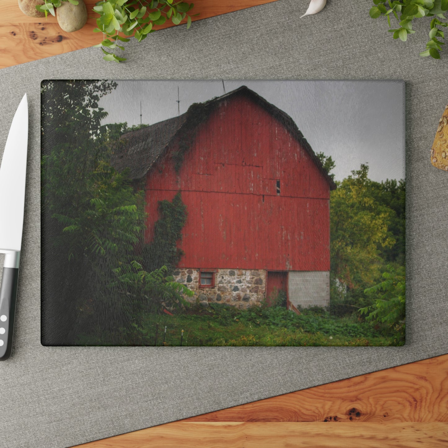U R There Photography Brown Road Hidden Red I Rustic Farmhouse Tempered-Glass Cutting Board