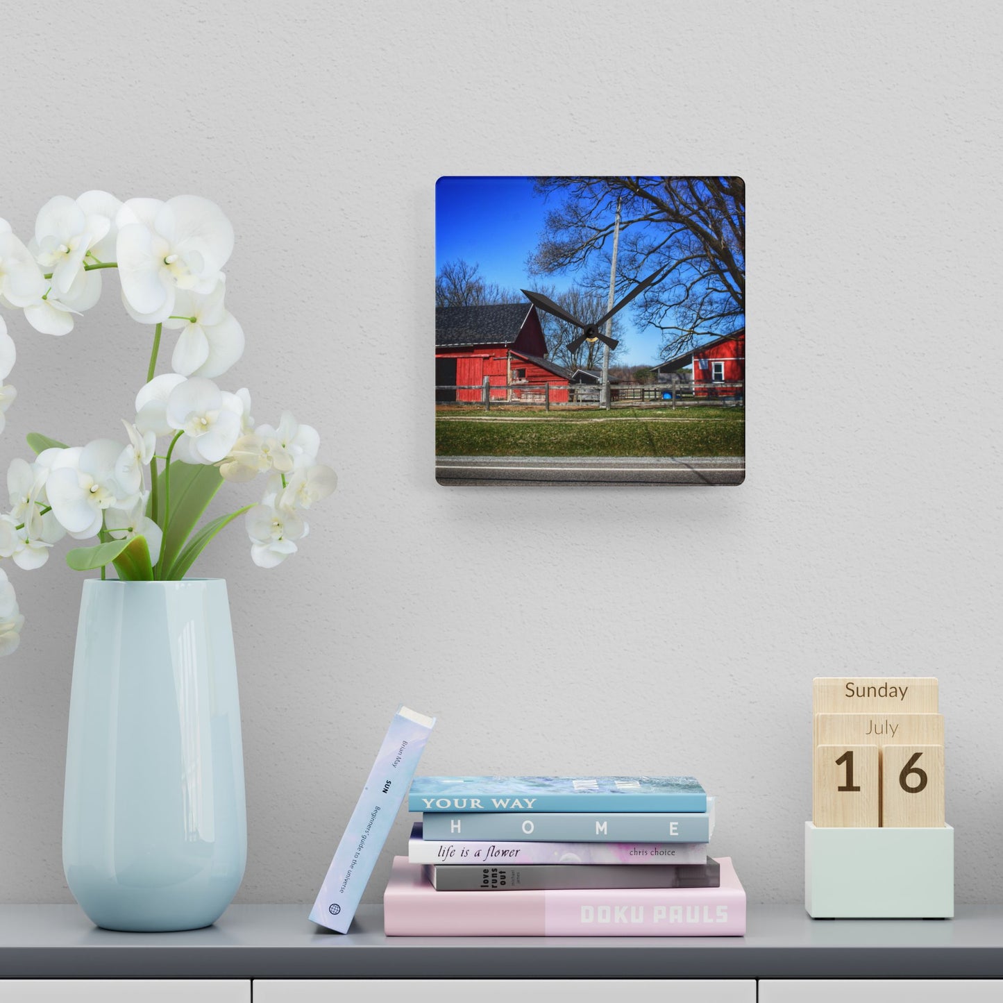 U R There Photography Imlay Reds Rustic Farmhouse Acrylic Analog Wall Clock
