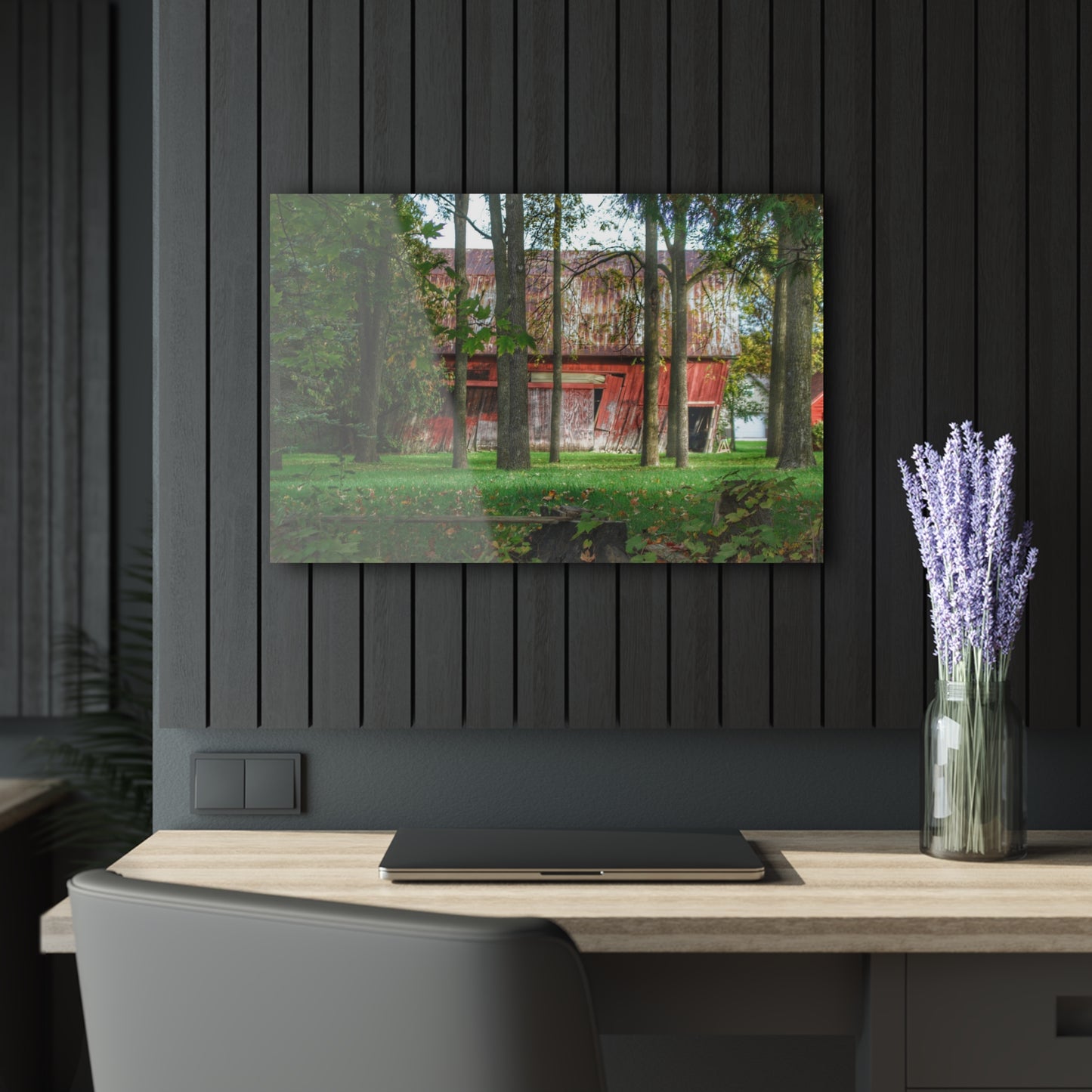 U R There Photography LeValley Falling Red Rustic Farmhouse Acrylic Wall Print