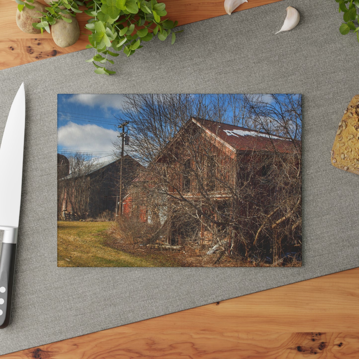 U R There Photography Buried Burnside Greys II Rustic Farmhouse Tempered-Glass Cutting Board