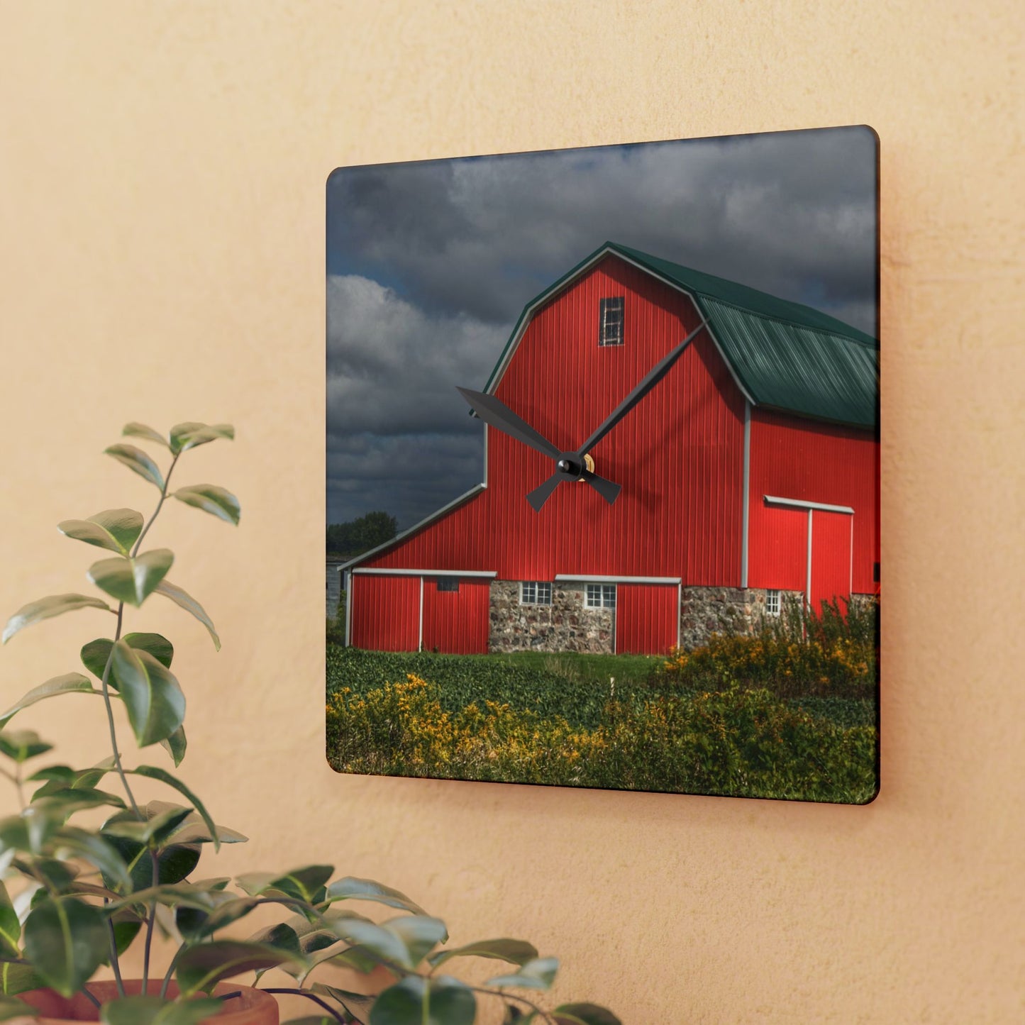 Rustic Farmhouse Wall Clock featuring Valentines Fieldstone Red