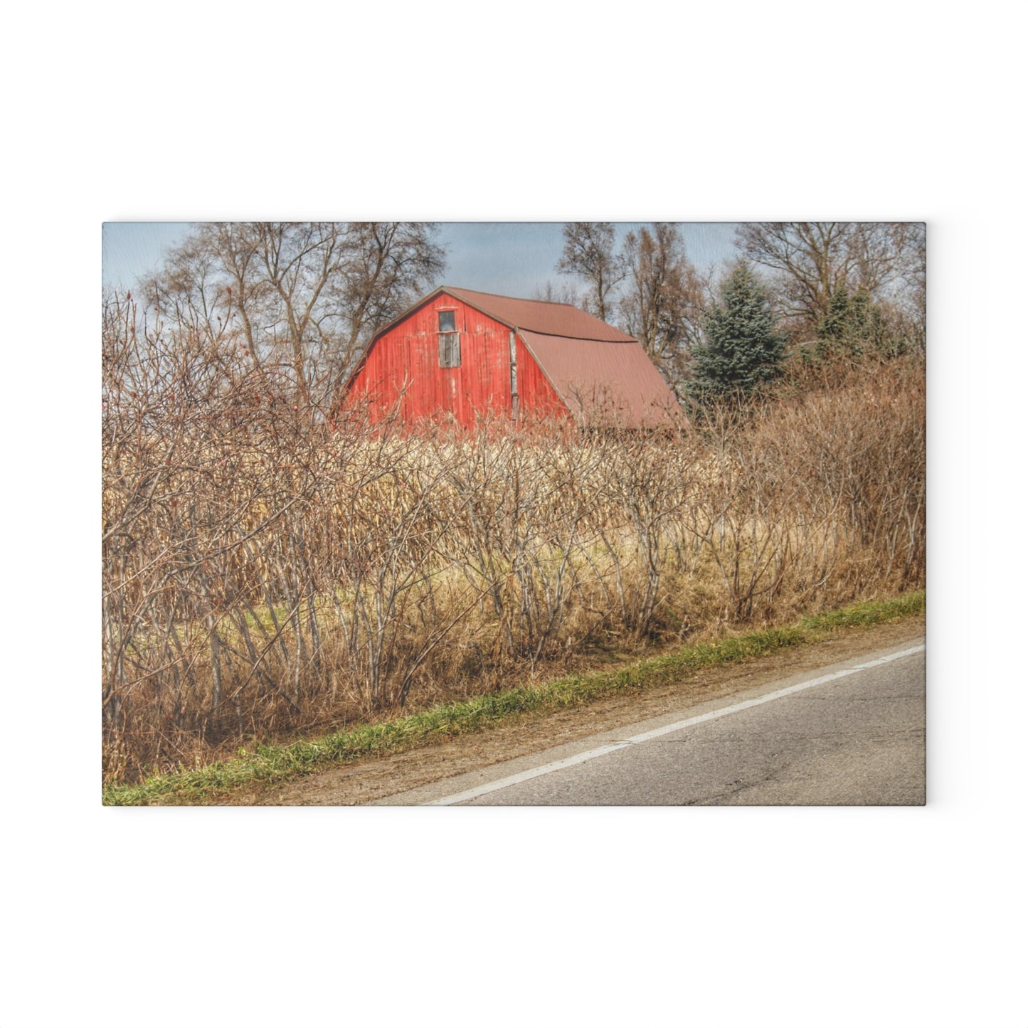 U R There Photography South Lake Pleasant Road Red Rustic Farmhouse Tempered-Glass Cutting Board