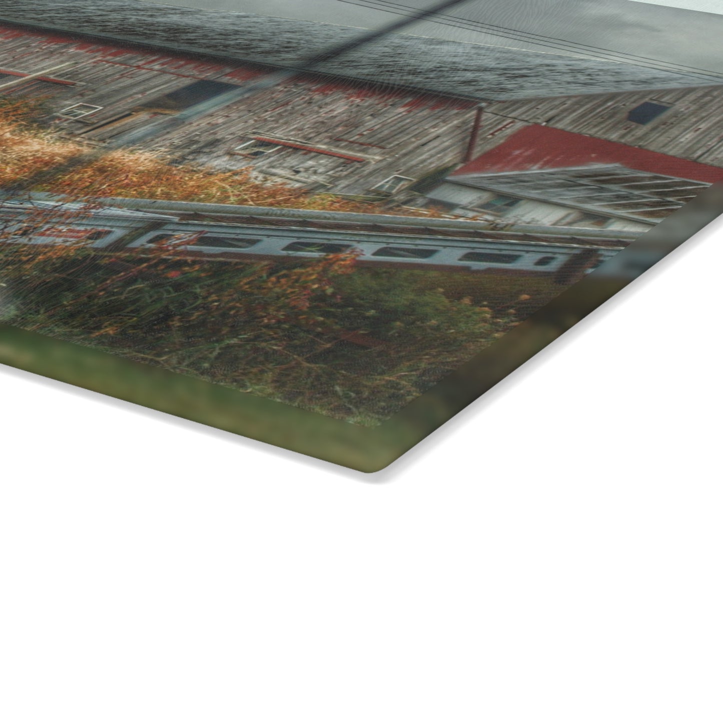 U R There Photography Richville Road Grey I Rustic Farmhouse Tempered-Glass Cutting Board