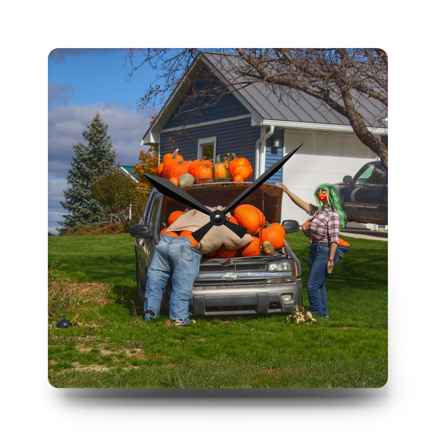 U R There Photography Lippincott Pumpkins Rustic Farmhouse Acrylic Analog Wall Clock