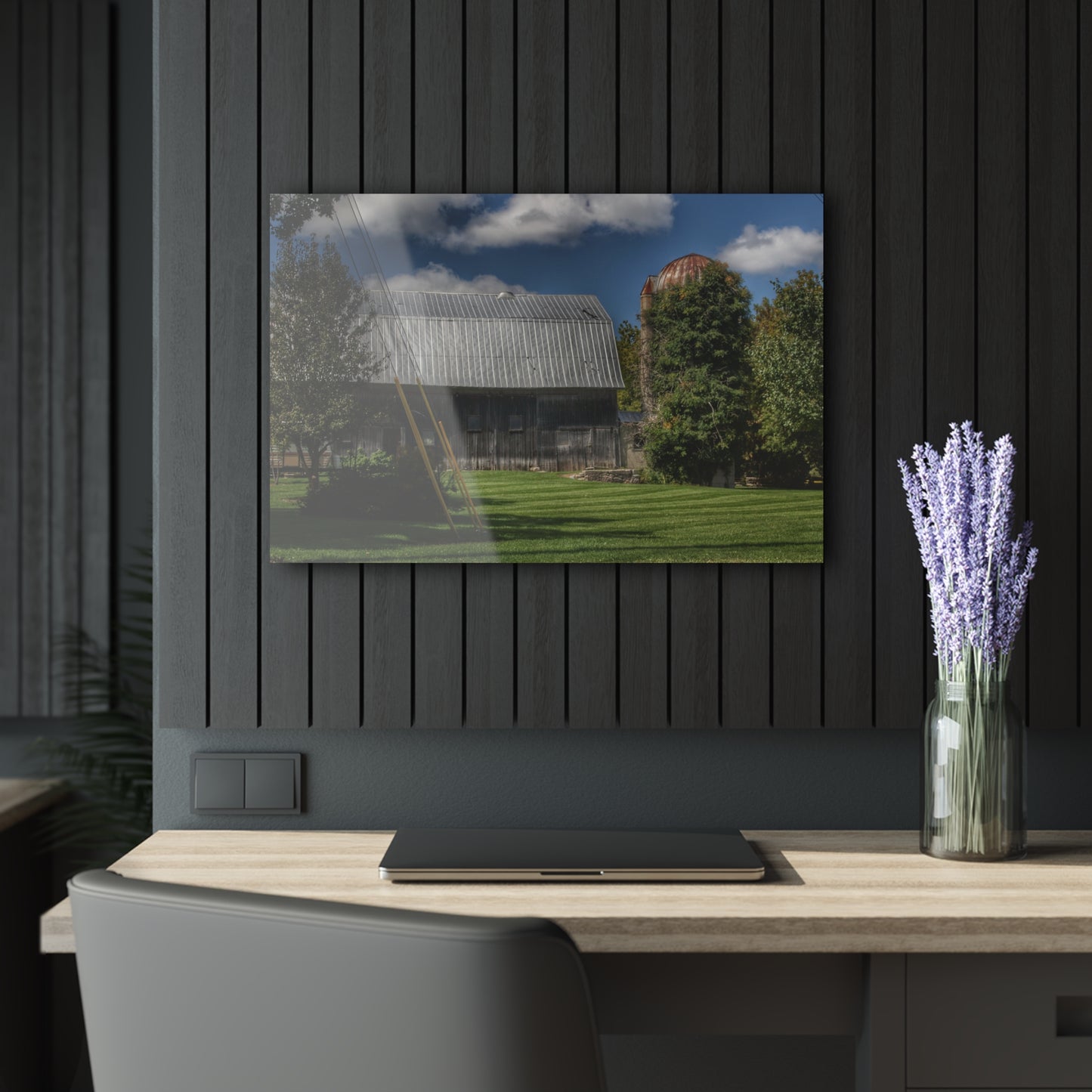 U R There Photography Ludwig Road Summer Grey and Silo Rustic Farmhouse Acrylic Wall Print