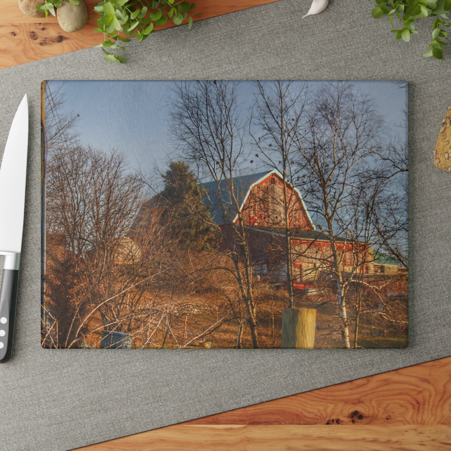 U R There Photography Otter Lake Road Hillside Red Rustic Farmhouse Tempered-Glass Cutting Board