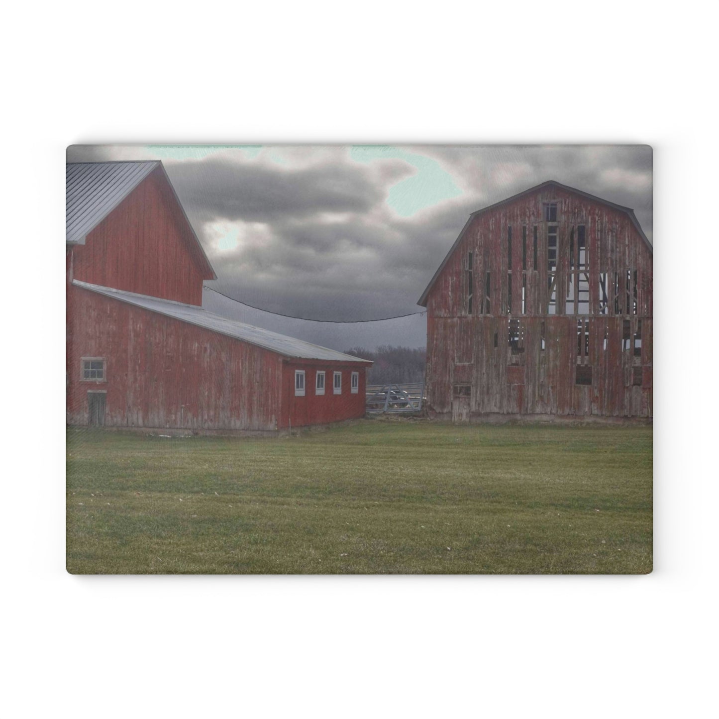 U R There Photography Church Road Reds Rustic Farmhouse Tempered-Glass Cutting Board