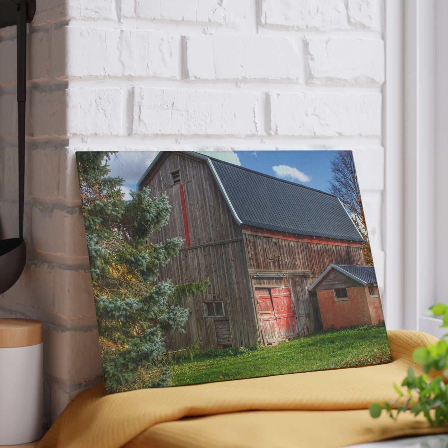 U R There Photography East Leonard Road Red Rustic Farmhouse Tempered-Glass Cutting Board