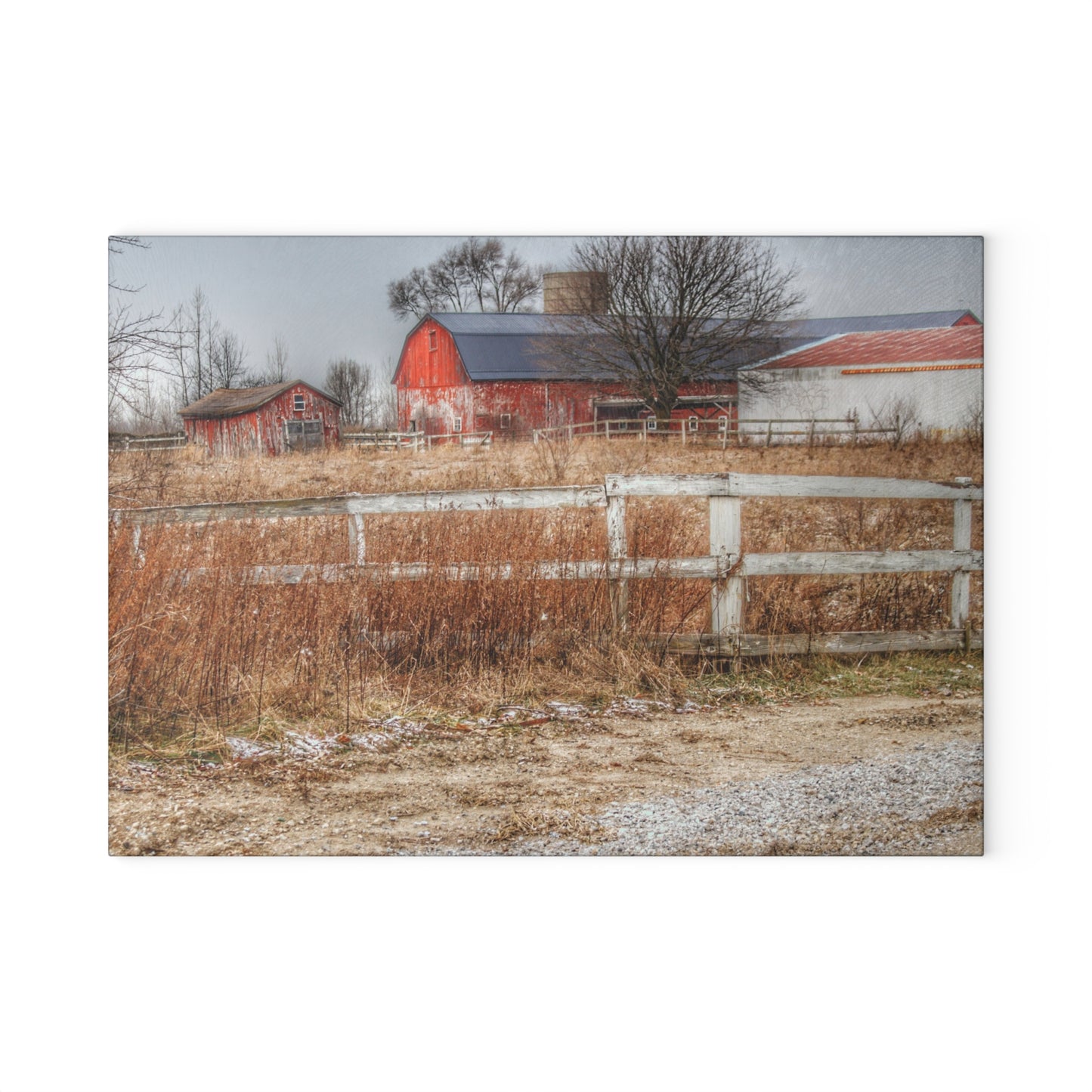 U R There Photography Mound Road Reds Rustic Farmhouse Tempered-Glass Cutting Board