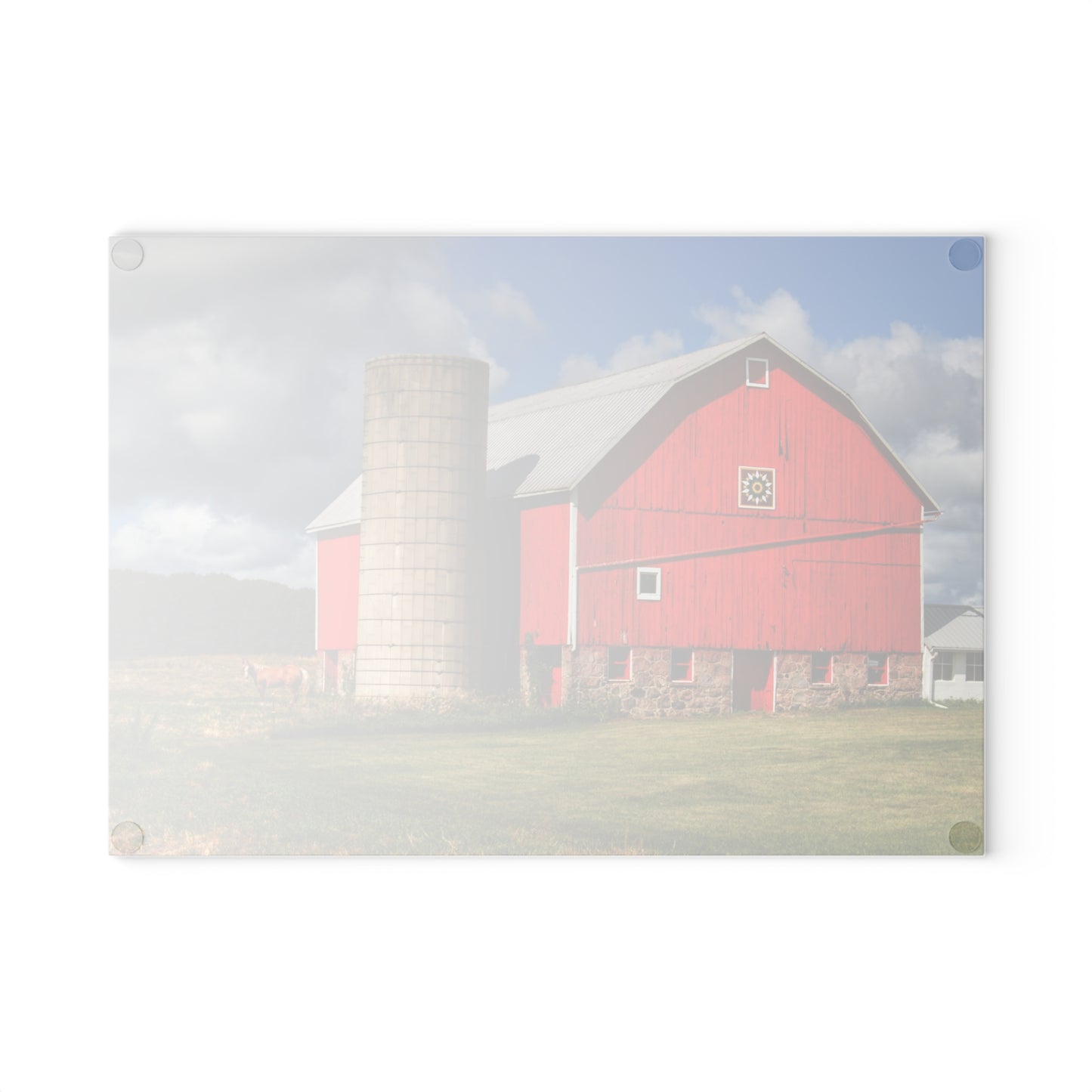U R There Photography West Brown Road Red and Silo I Rustic Farmhouse Tempered-Glass Cutting Board