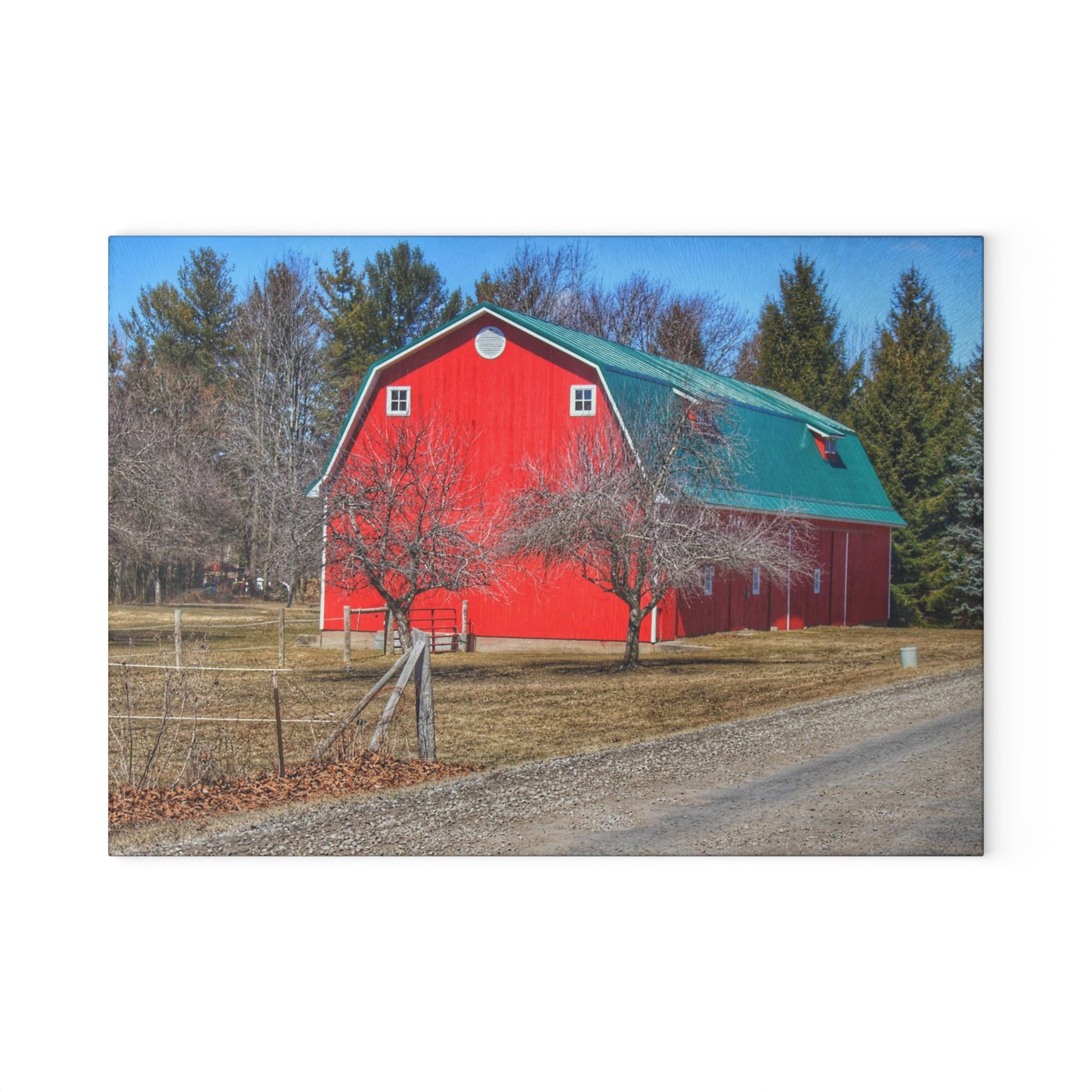 U R There Photography Campground Road Red Rustic Farmhouse Tempered-Glass Cutting Board