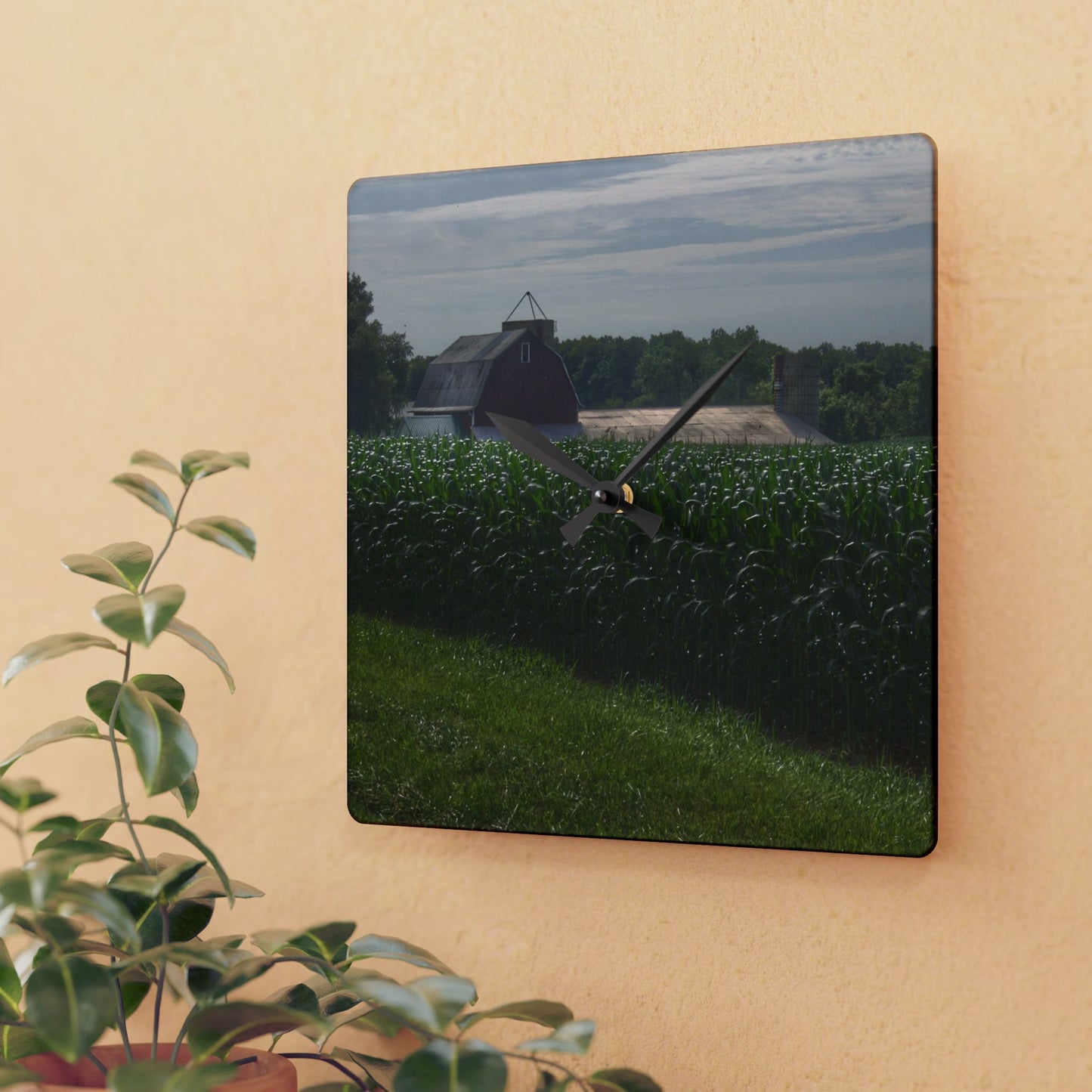U R There Photography Above the Corn on Piersonville Road II Rustic Farmhouse Acrylic Analog Wall Clock