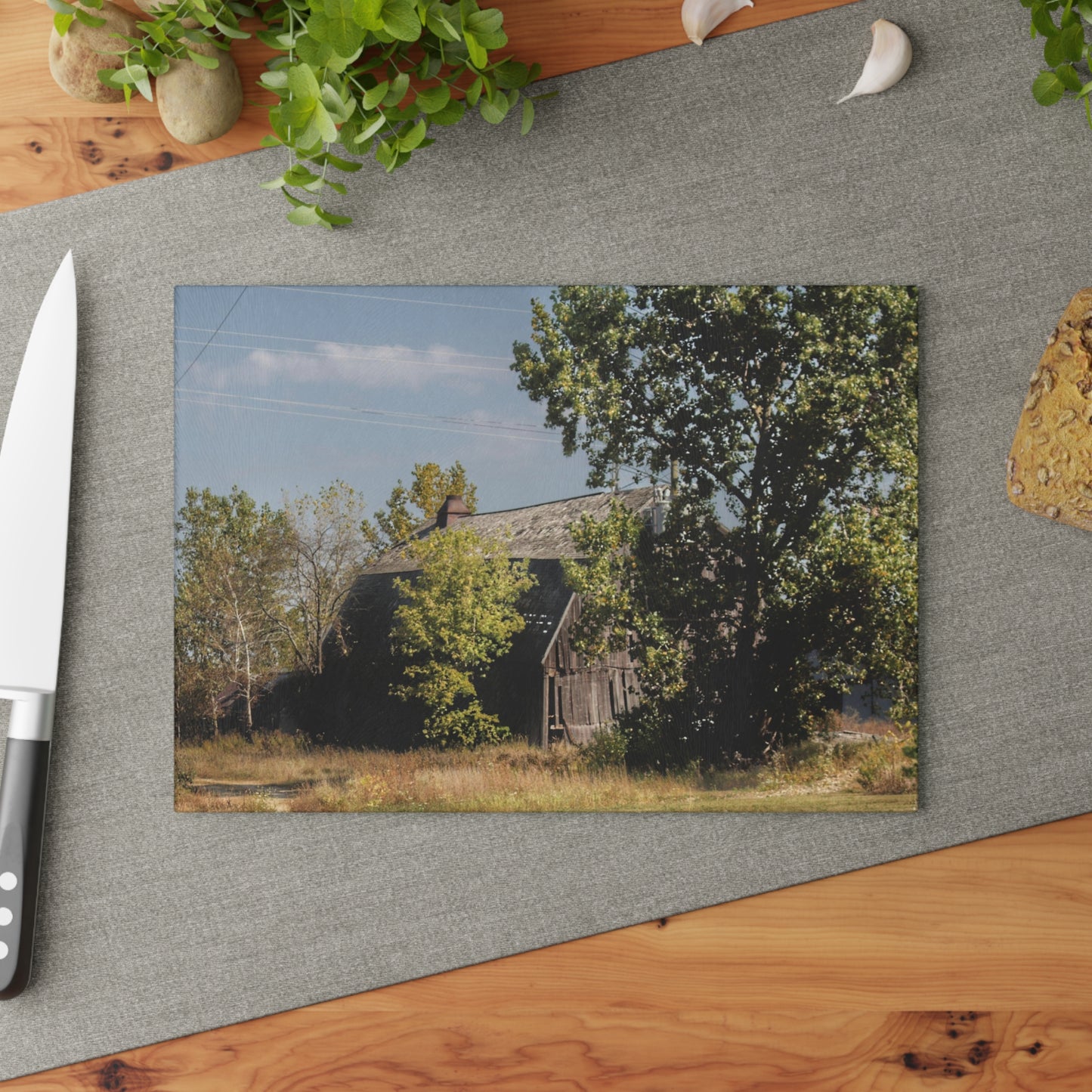 U R There Photography Barnes Road Grey Rustic Farmhouse Tempered-Glass Cutting Board