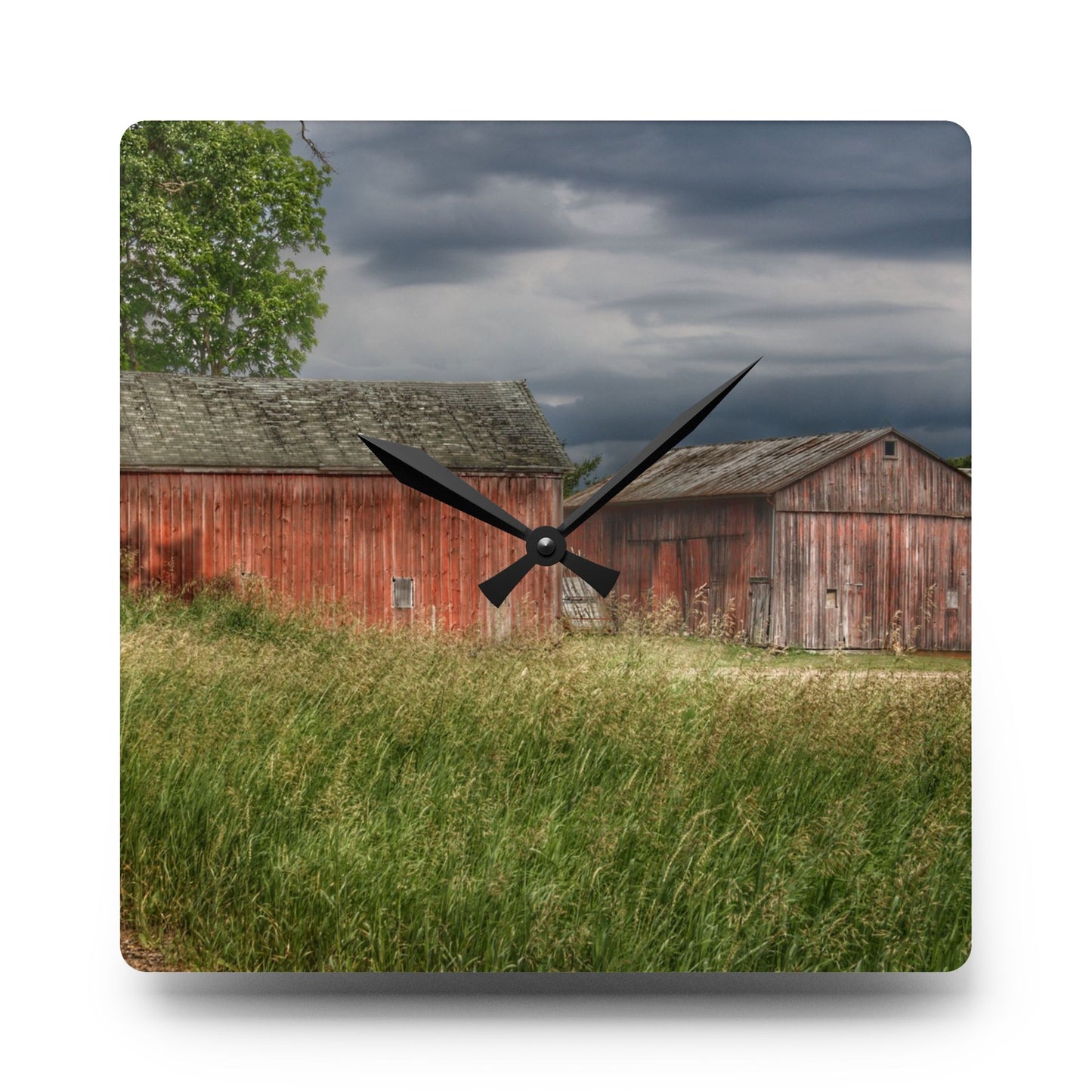 U R There Photography Hunters Creek Reds Rustic Farmhouse Acrylic Analog Wall Clock
