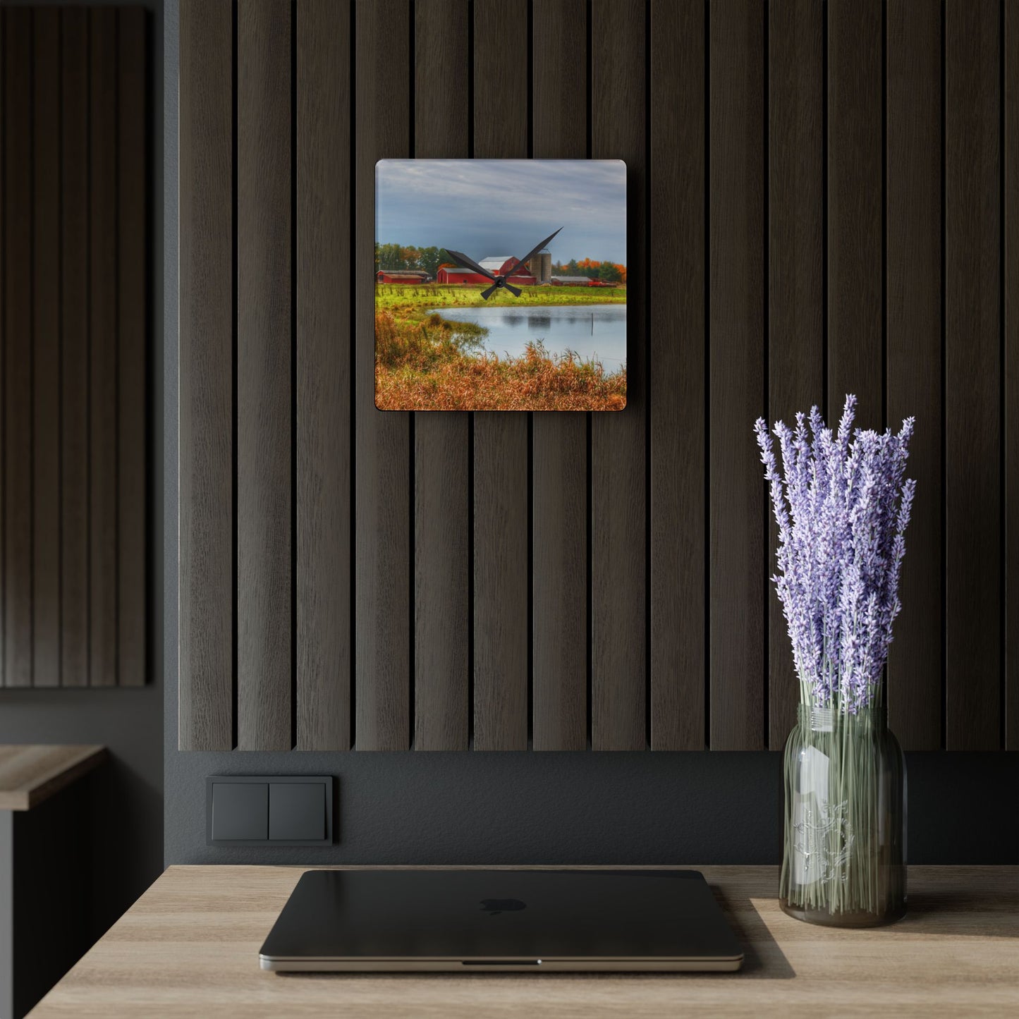 U R There Photography Oakwood Reds Rustic Farmhouse Acrylic Analog Wall Clock