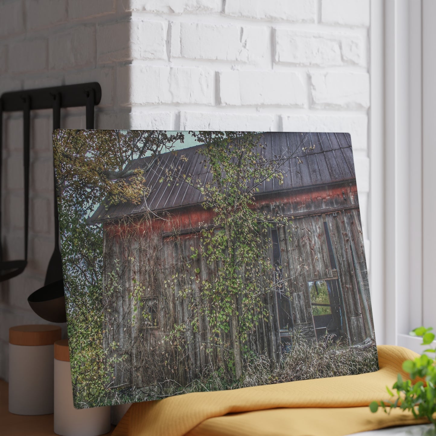 U R There Photography Annie's Barn II Rustic Farmhouse Tempered-Glass Cutting Board
