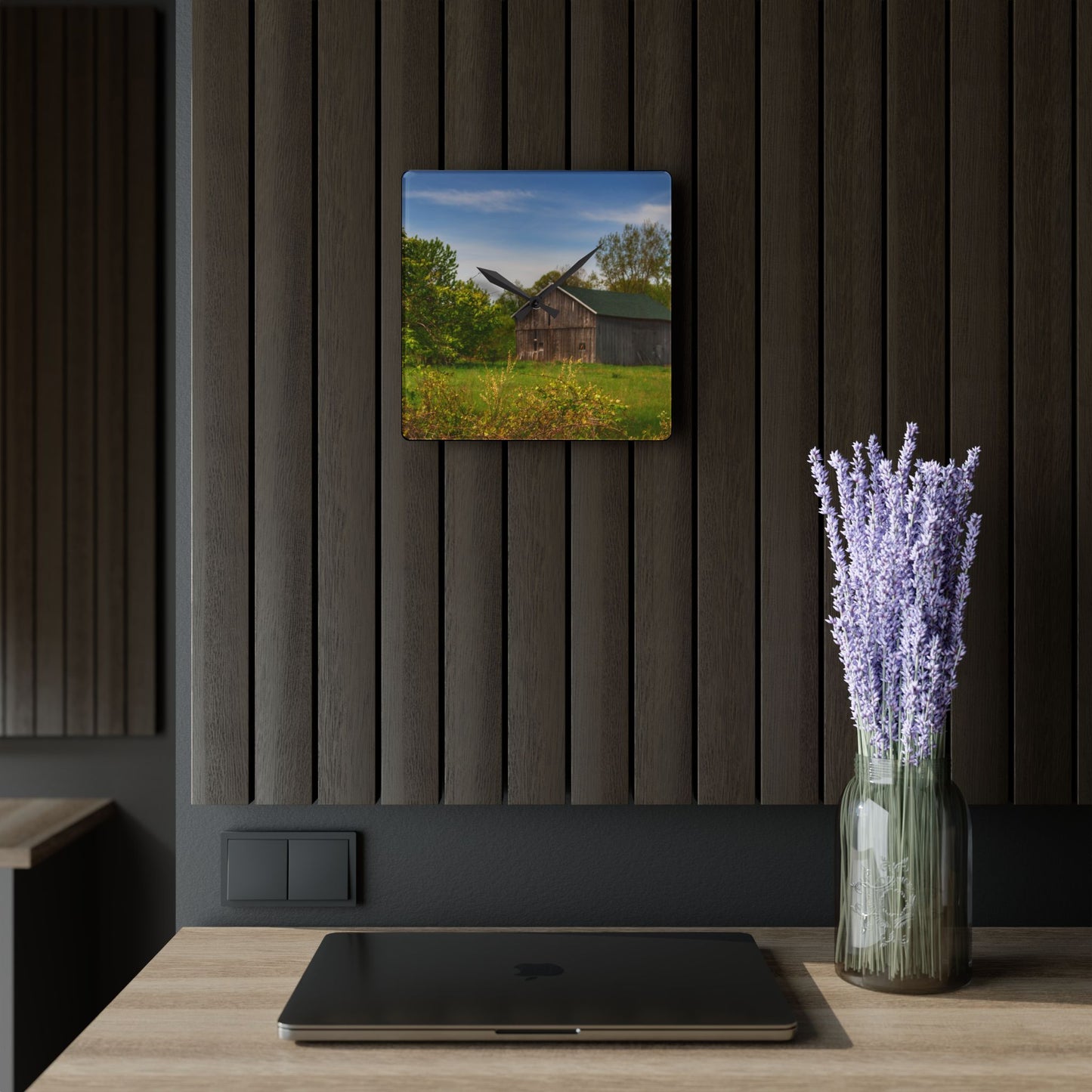 U R There Photography North Branch Little Grey Rustic Farmhouse Acrylic Analog Wall Clock