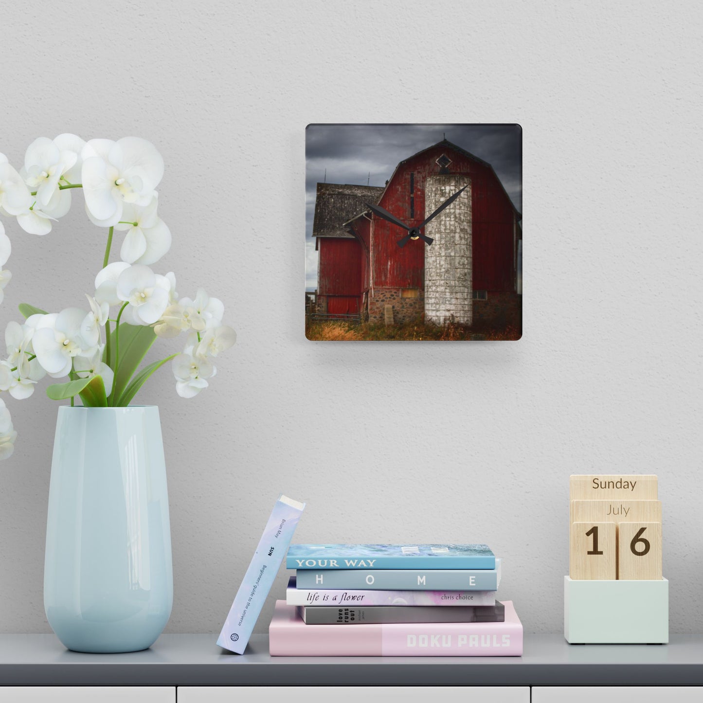 U R There Photography Hurd Corners Red III Rustic Farmhouse Acrylic Analog Wall Clock