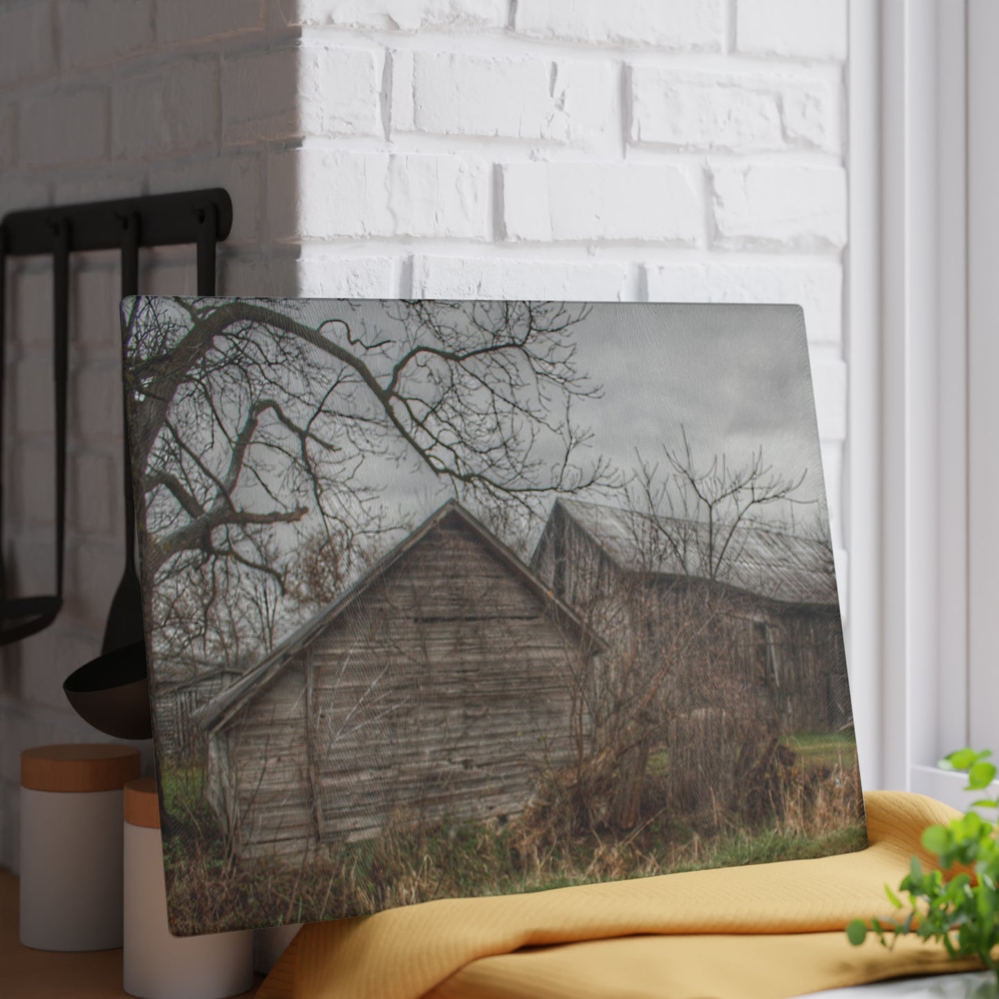 U R There Photography Bowers Road Greys II Rustic Farmhouse Tempered-Glass Cutting Board