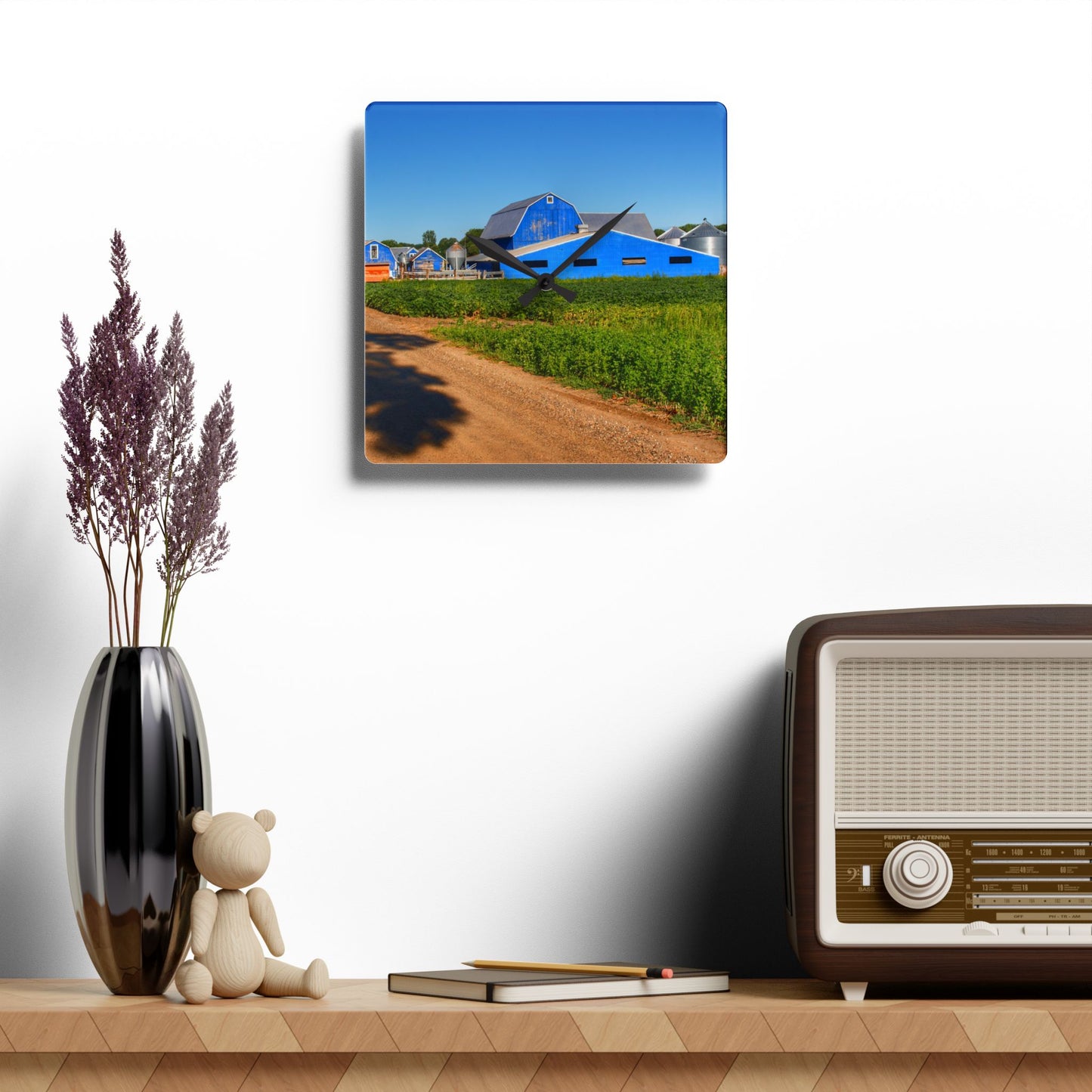 U R There Photography Kidder Road Blues I Rustic Farmhouse Acrylic Analog Wall Clock