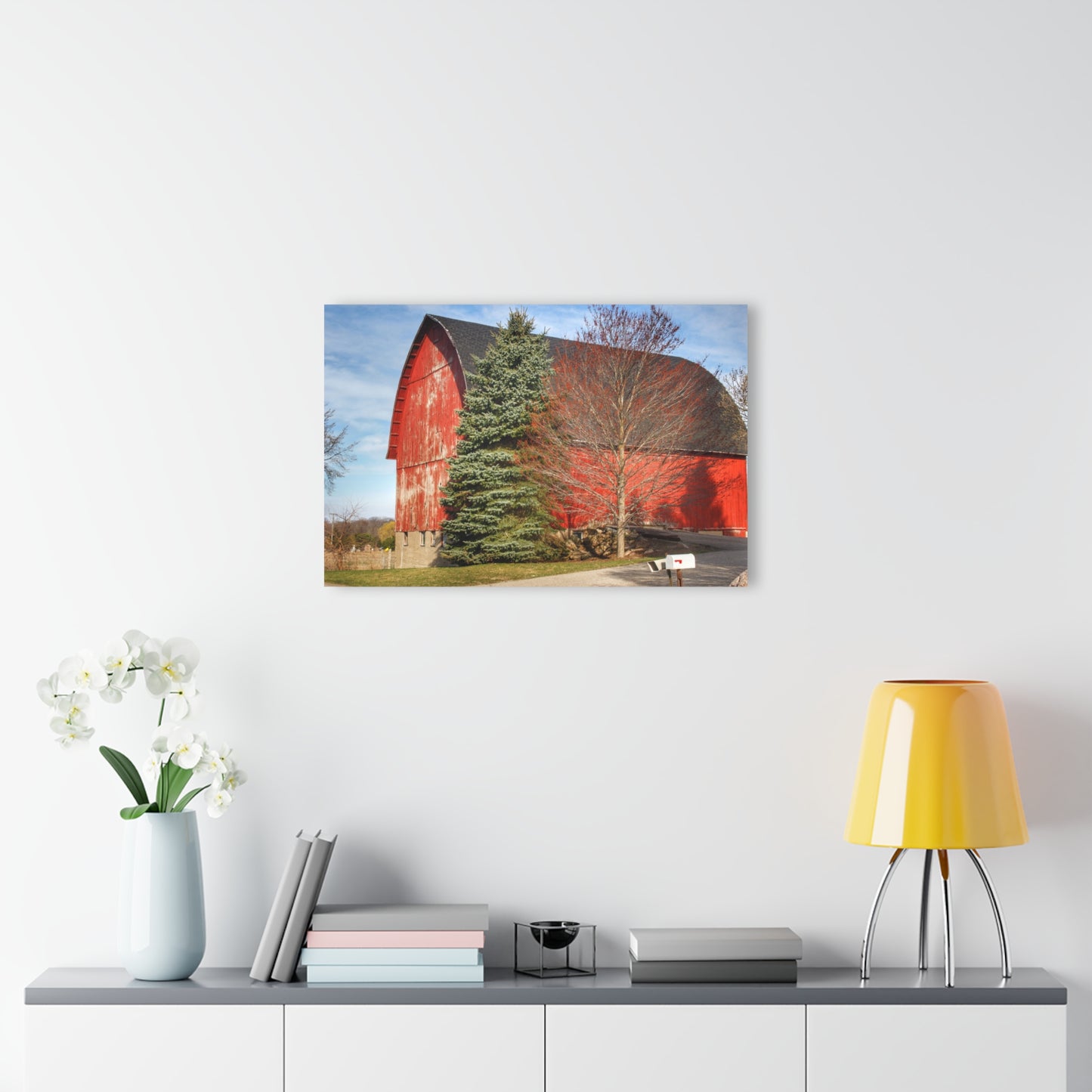 U R There Photography West Sutton Road Red Rustic Farmhouse Acrylic Wall Print