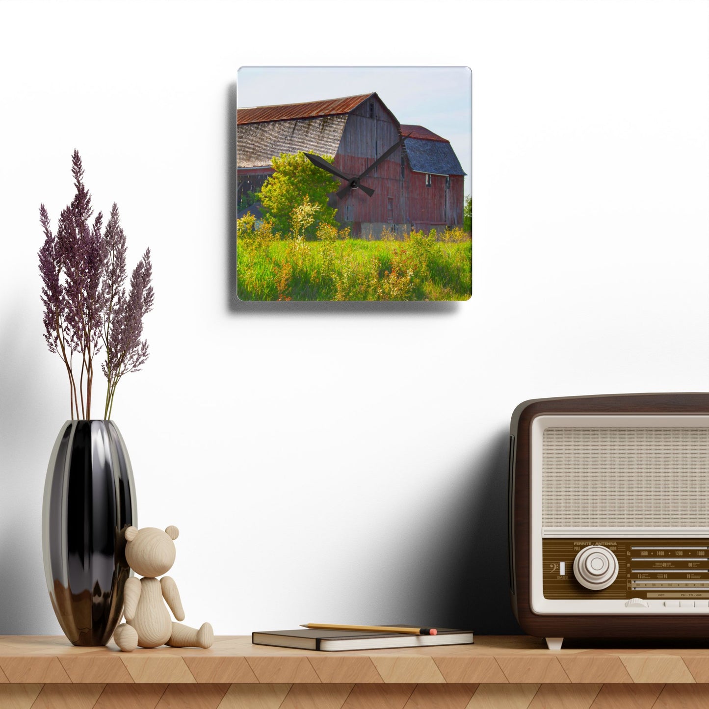 U R There Photography Leslie Road Red II Rustic Farmhouse Acrylic Analog Wall Clock