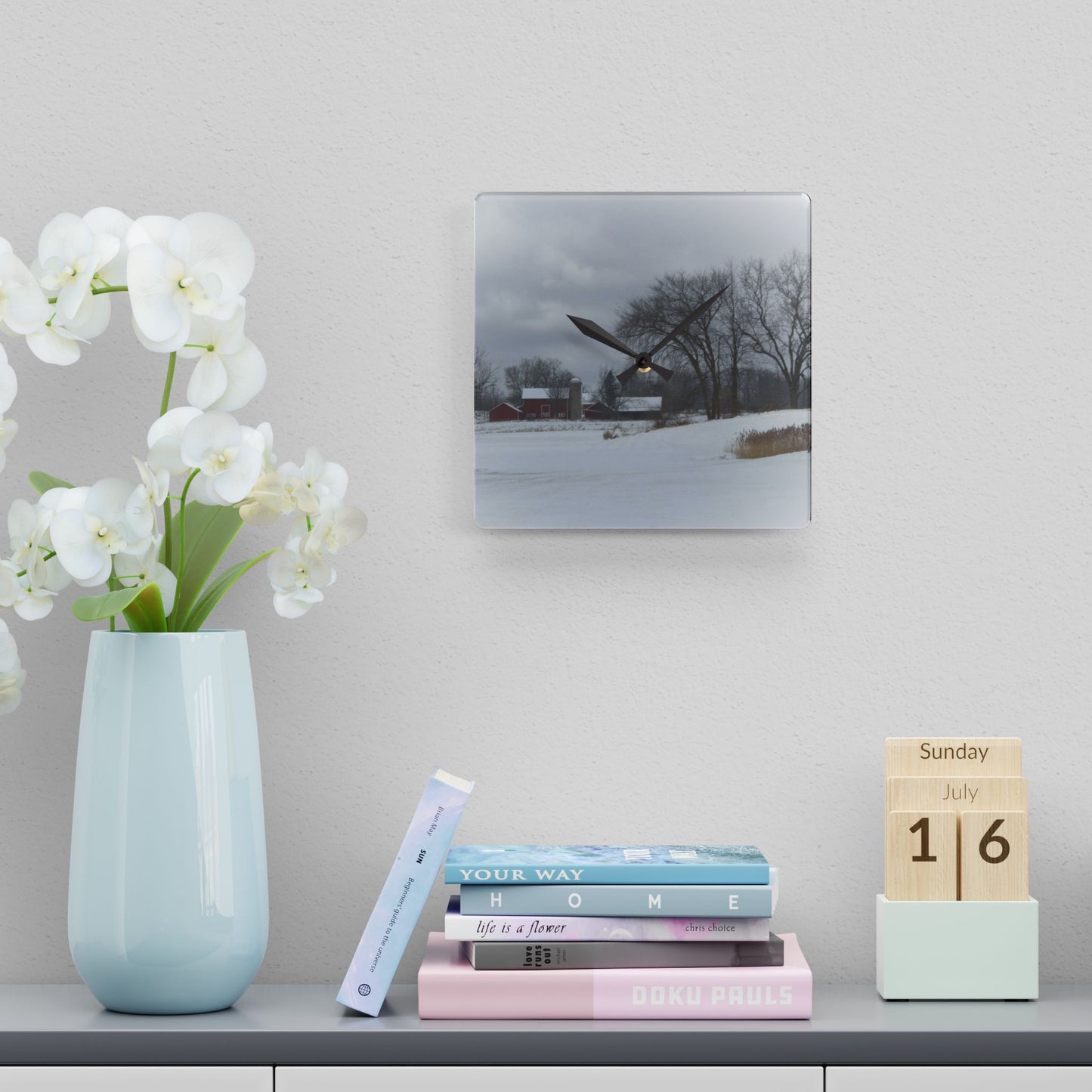 U R There Photography Across the Field on Sandy Lane Rustic Farmhouse Acrylic Analog Wall Clock