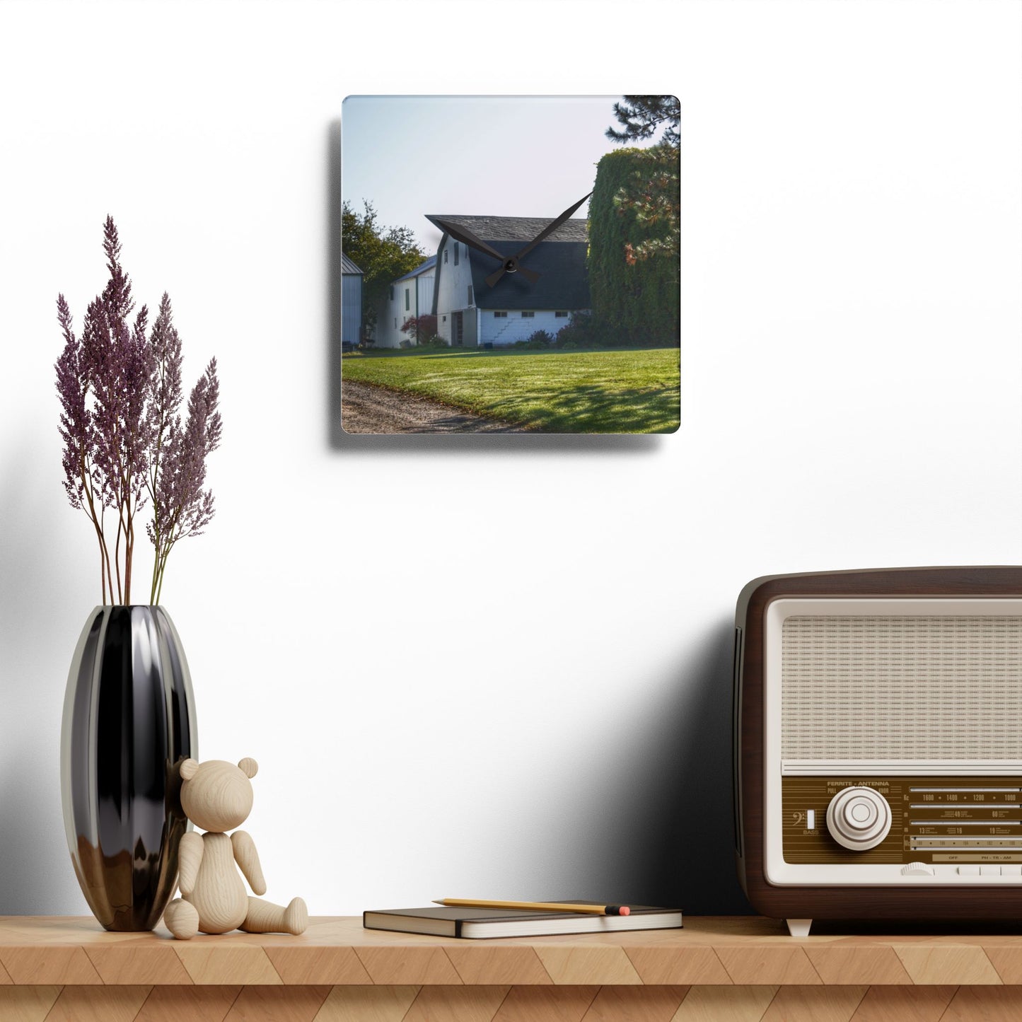 U R There Photography Five Lakes Road White Rustic Farmhouse Acrylic Analog Wall Clock