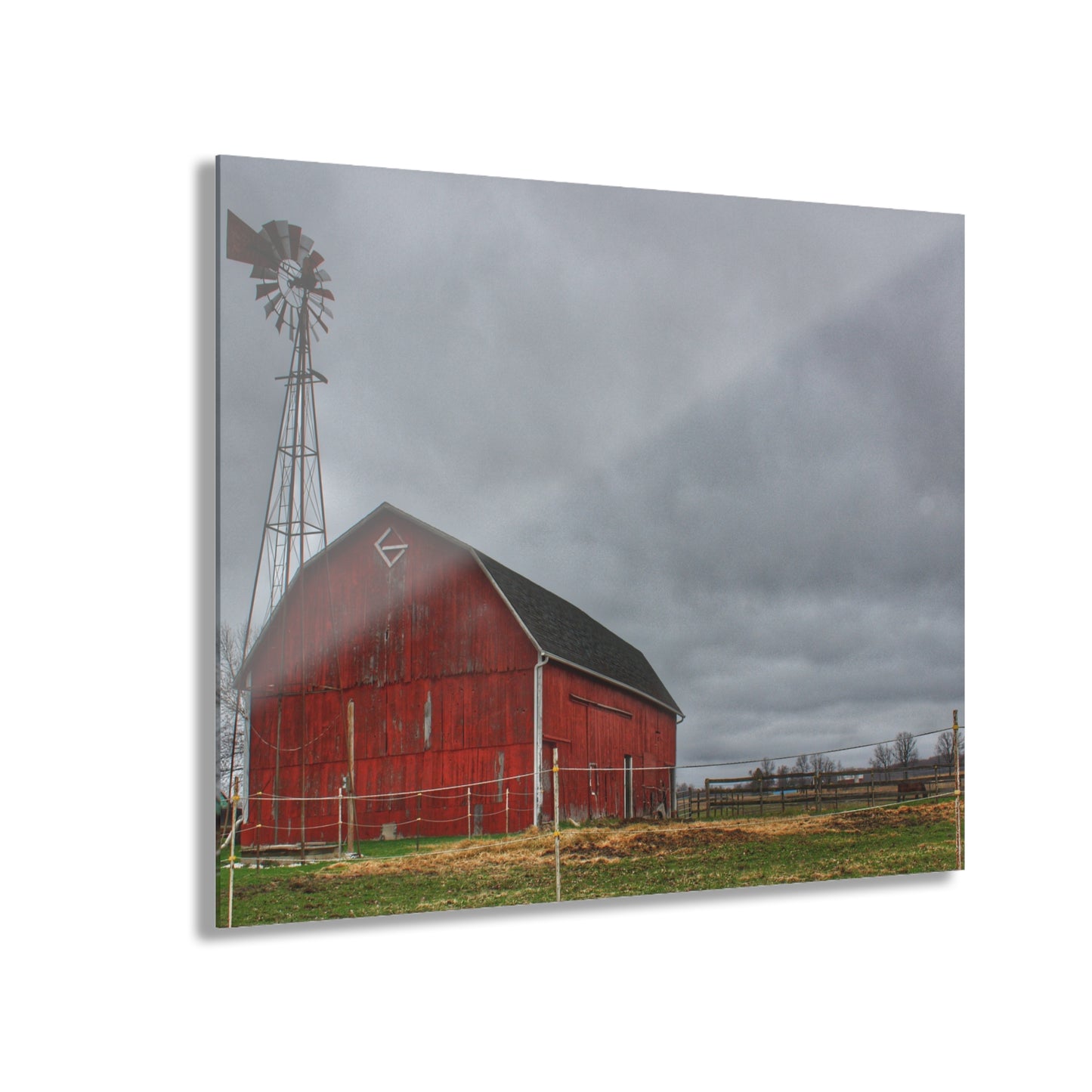 U R There Photography West Lake Road Red Barn and Windmill Rustic Farmhouse Acrylic Wall Print