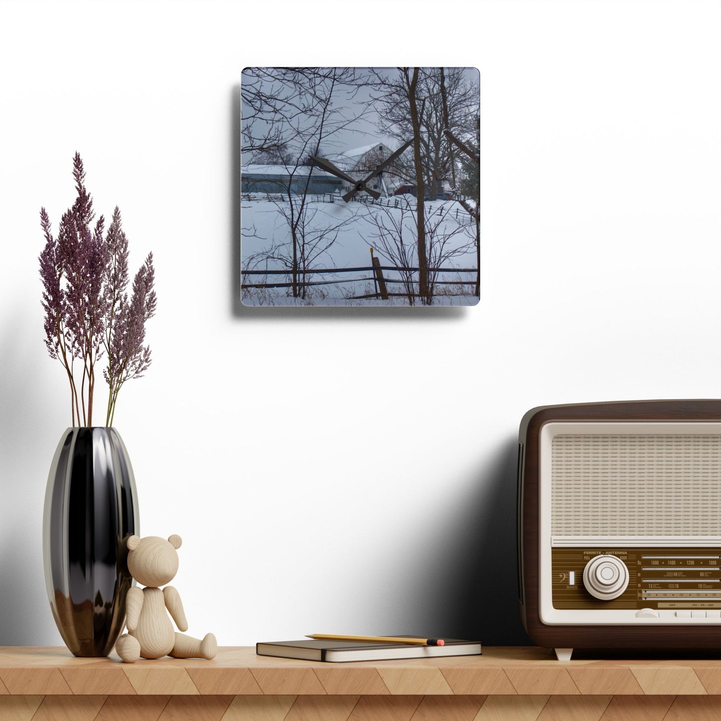 U R There Photography Oakwood Hidden White Rustic Farmhouse Acrylic Analog Wall Clock